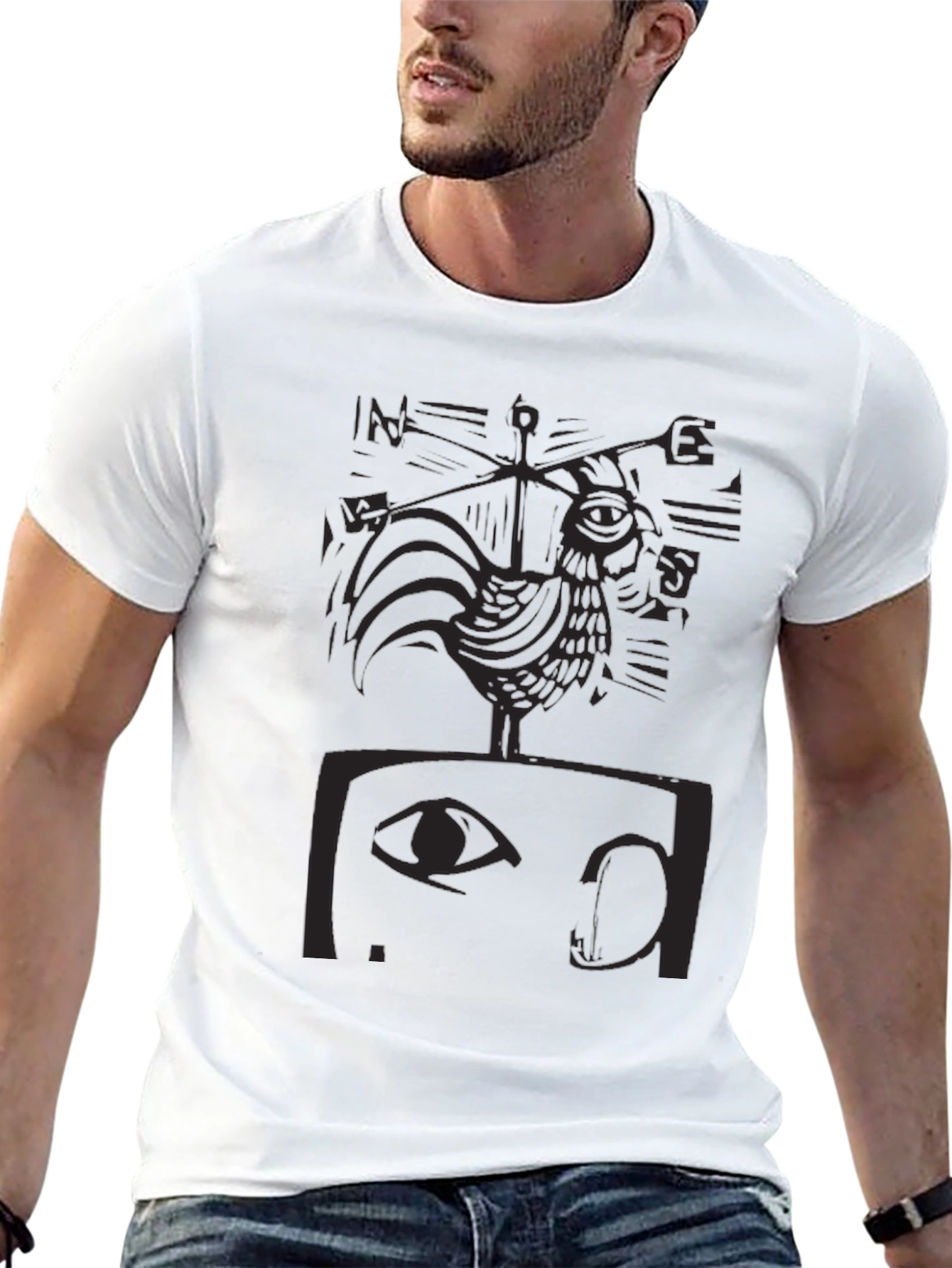 Black Abstract Rooster Graphic Tee - Men's Black T-Shirt view 13