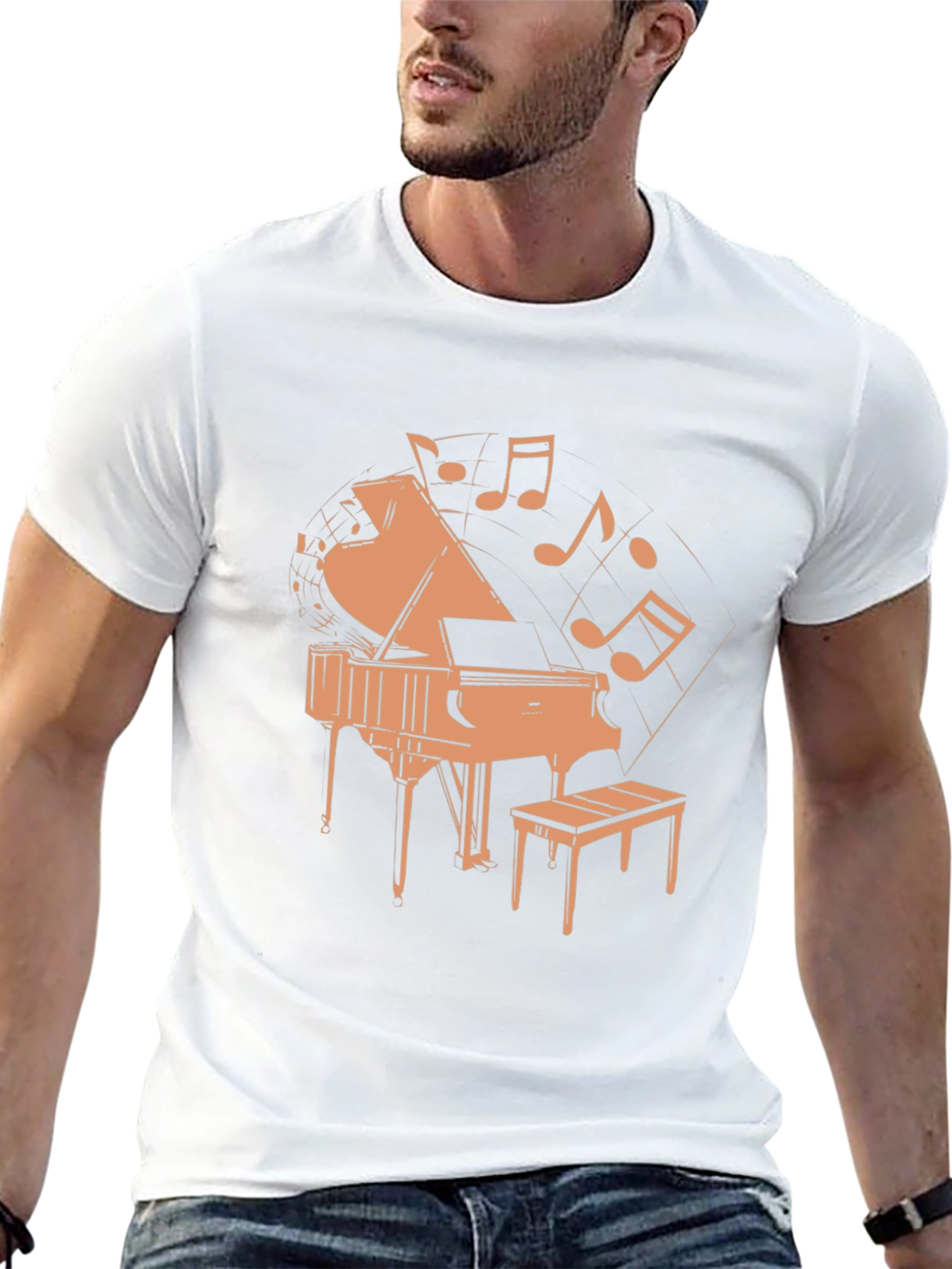 Black Piano and Music Notes Graphic T-Shirt view 13