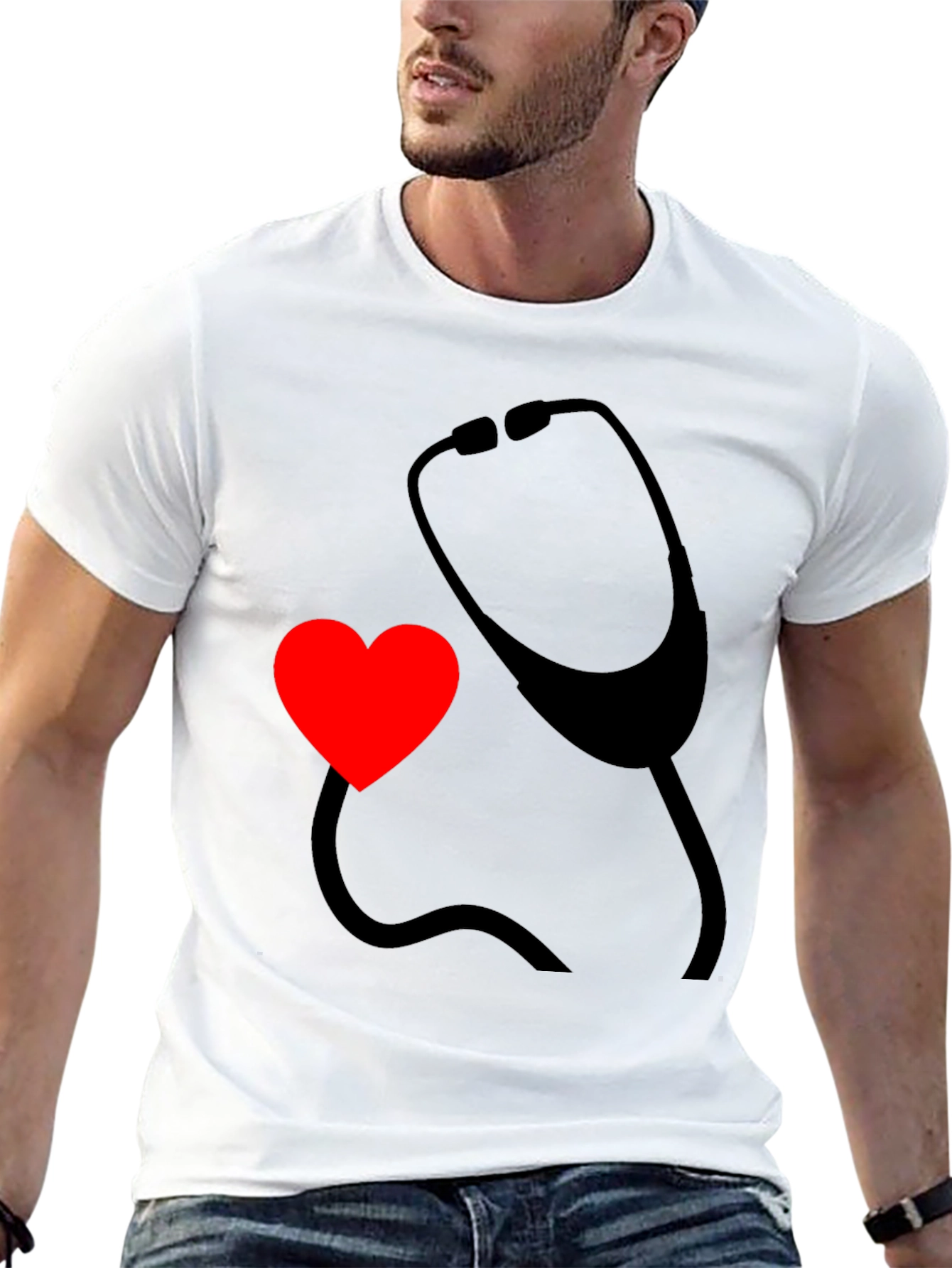 Black Heart & Stethoscope Black Graphic Tee - Doctor Love view 13