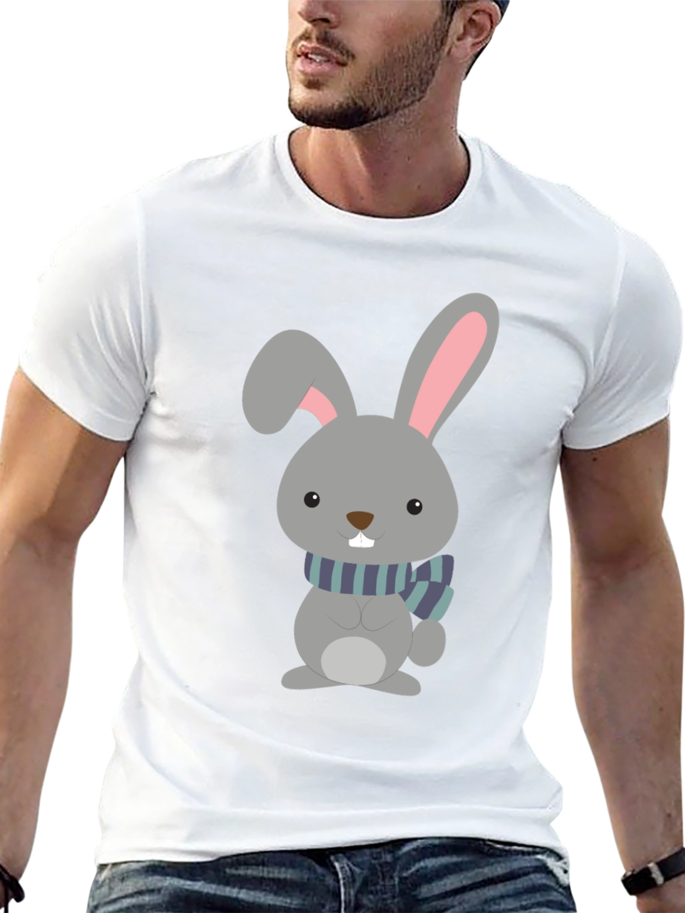 Cute Cartoon Rabbit Graphic Tee - Unisex Black T-Shirt - 13