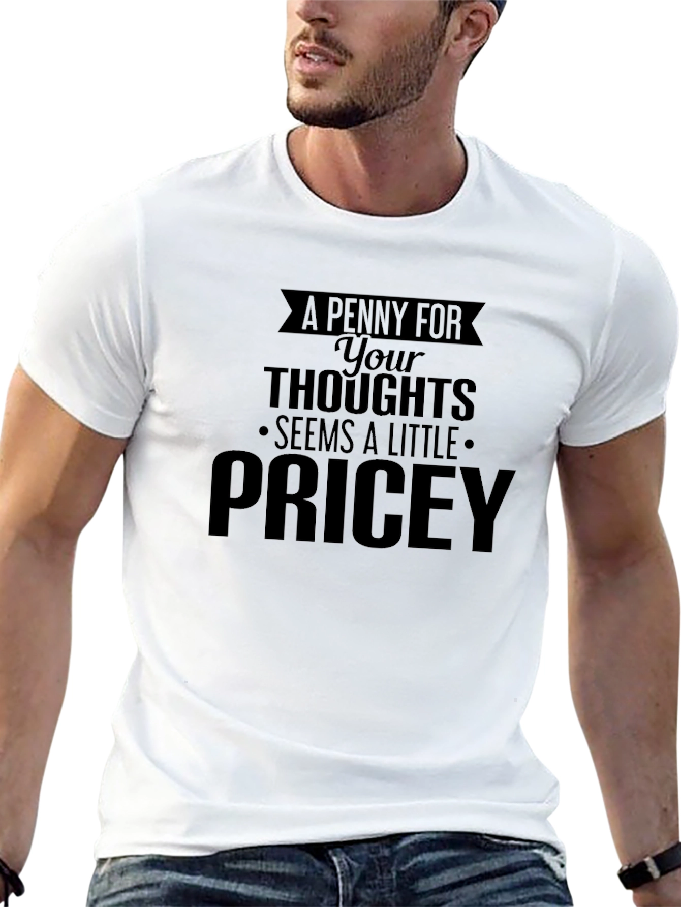 Black Funny "Pricey Thoughts" Black Graphic Tee view 13