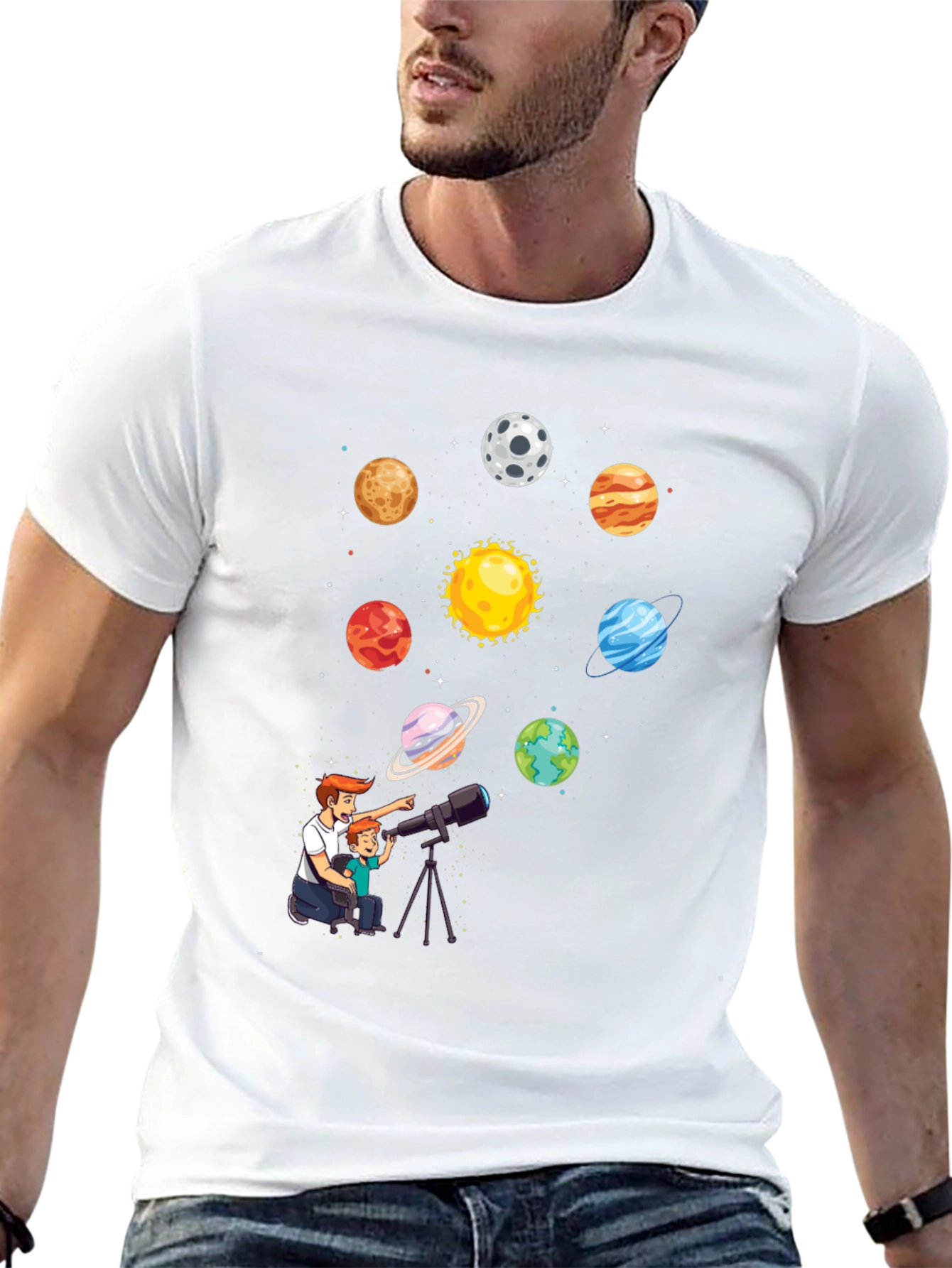 Black Dad & Son Planets Graphic Tee view 13
