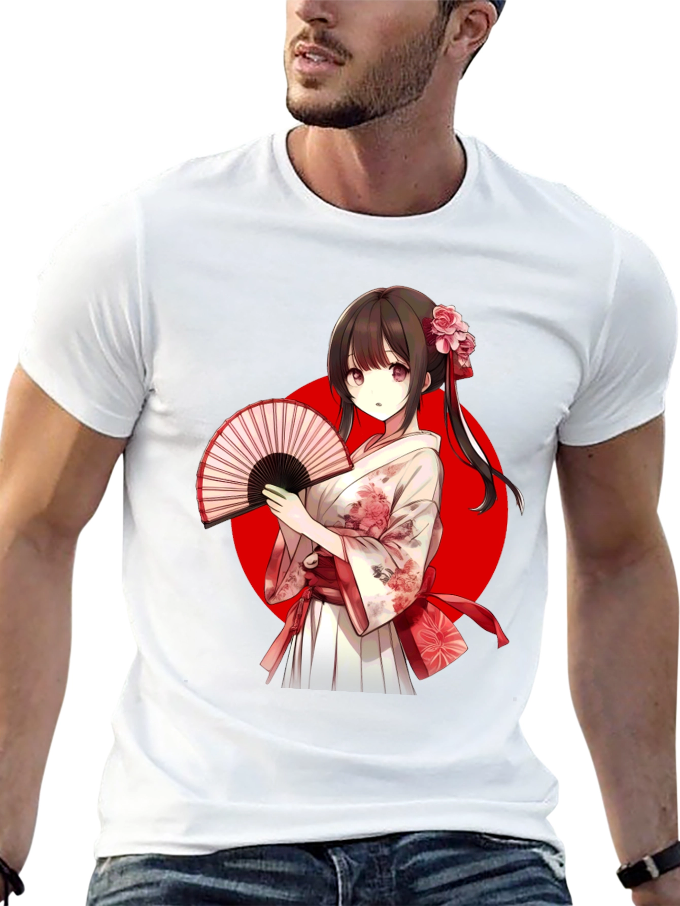 Black Anime Girl Kimono T-Shirt view 13