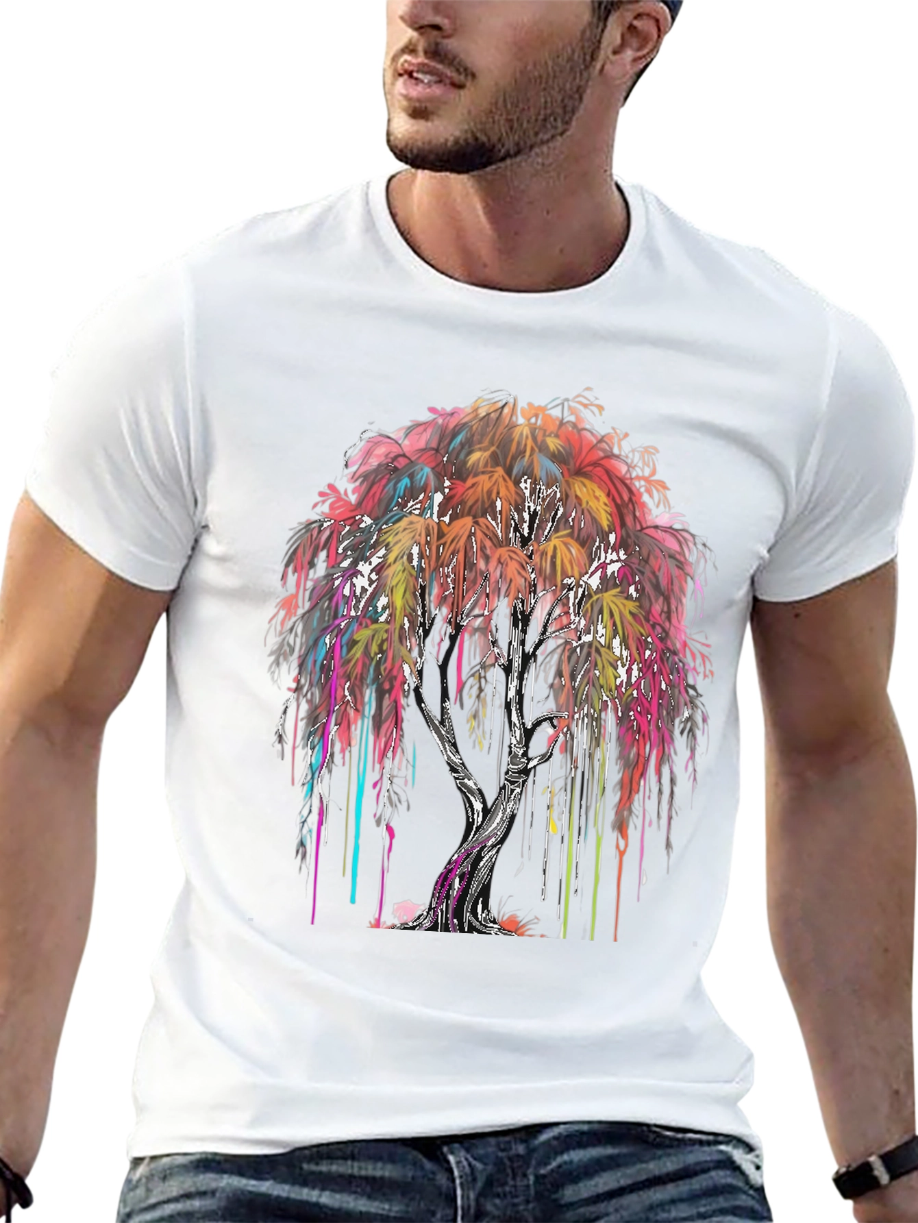 Black Colorful Drip Tree Graphic T-Shirt view 13