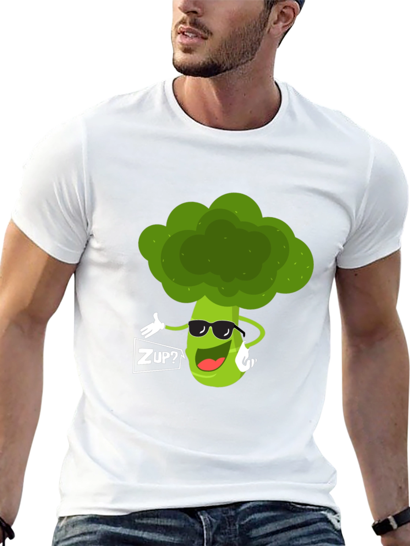 Black Funny Broccoli Graphic T-Shirt - "ZUP?" Design view 13