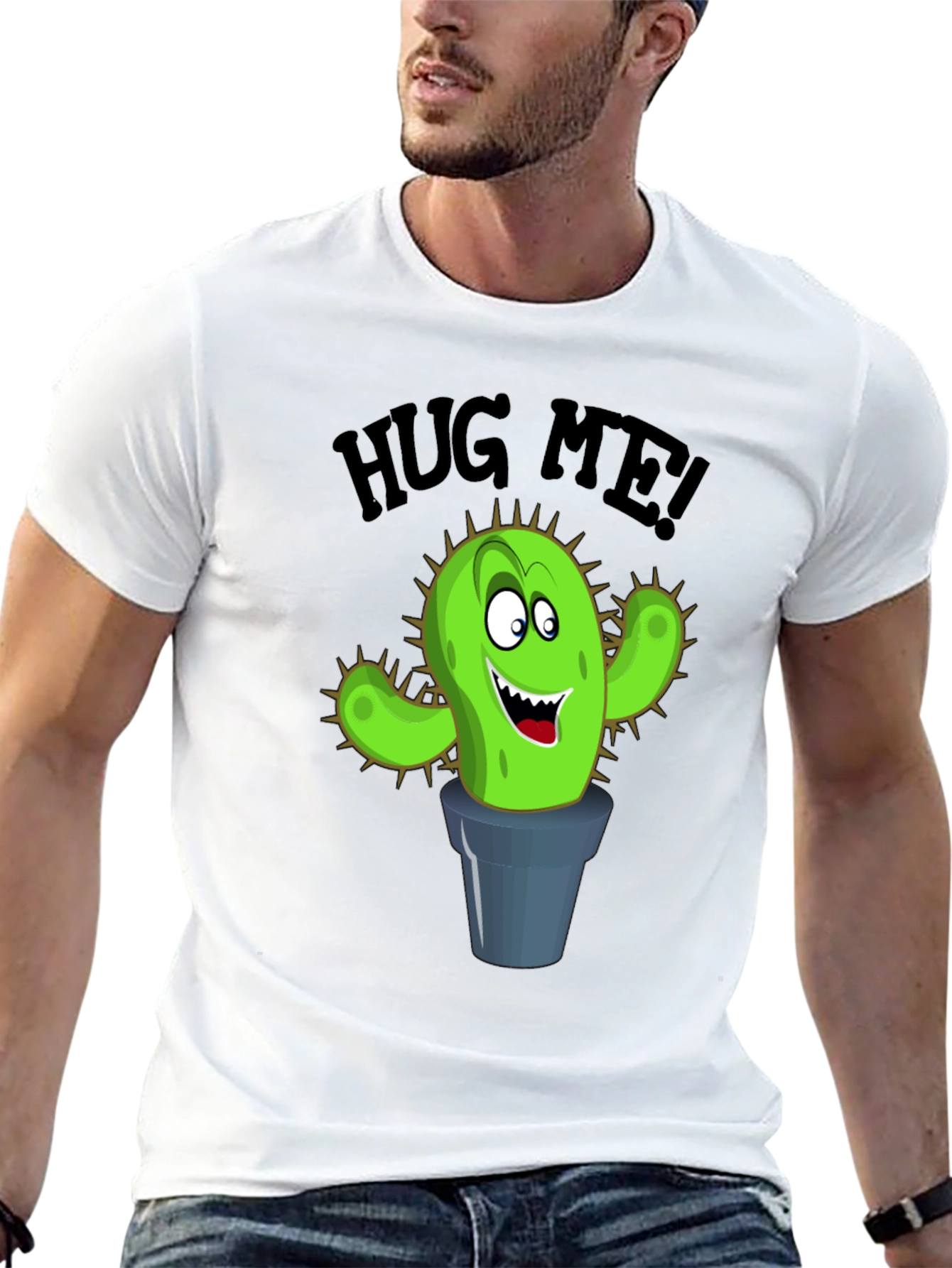 Black Hug Me Cactus Graphic T-Shirt - Funny Novelty Tee view 13
