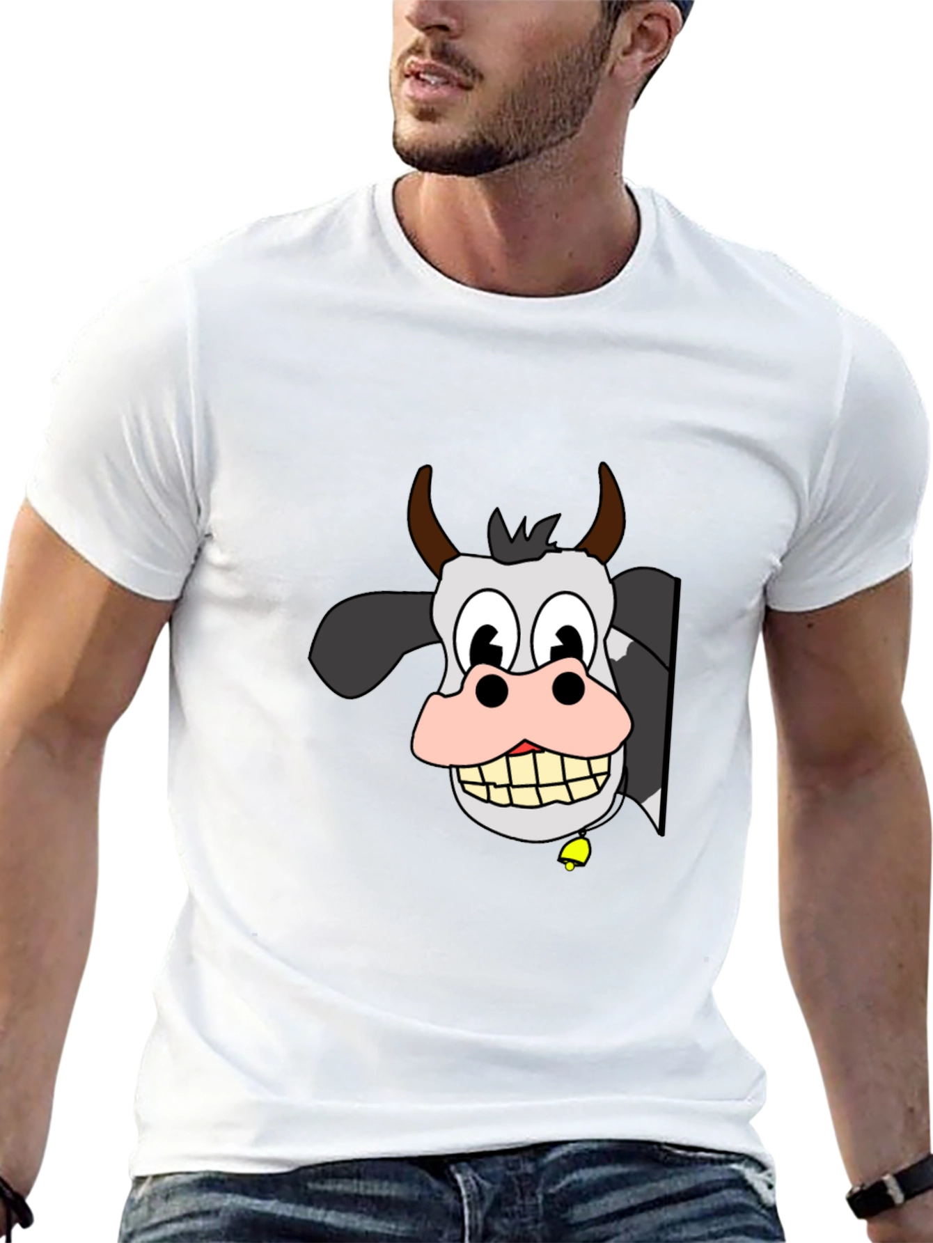 Black Funny Cow Cartoon Black T-Shirt view 13