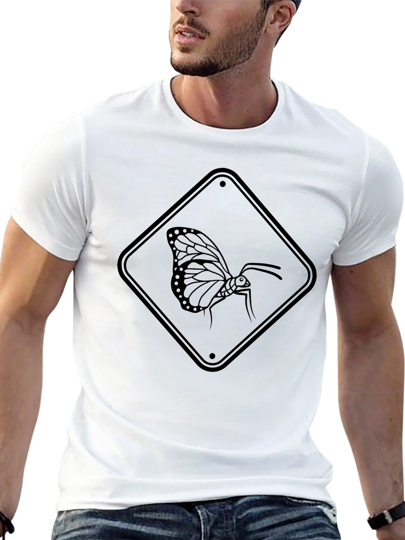 Black Butterfly Road Sign Black T-Shirt view 13