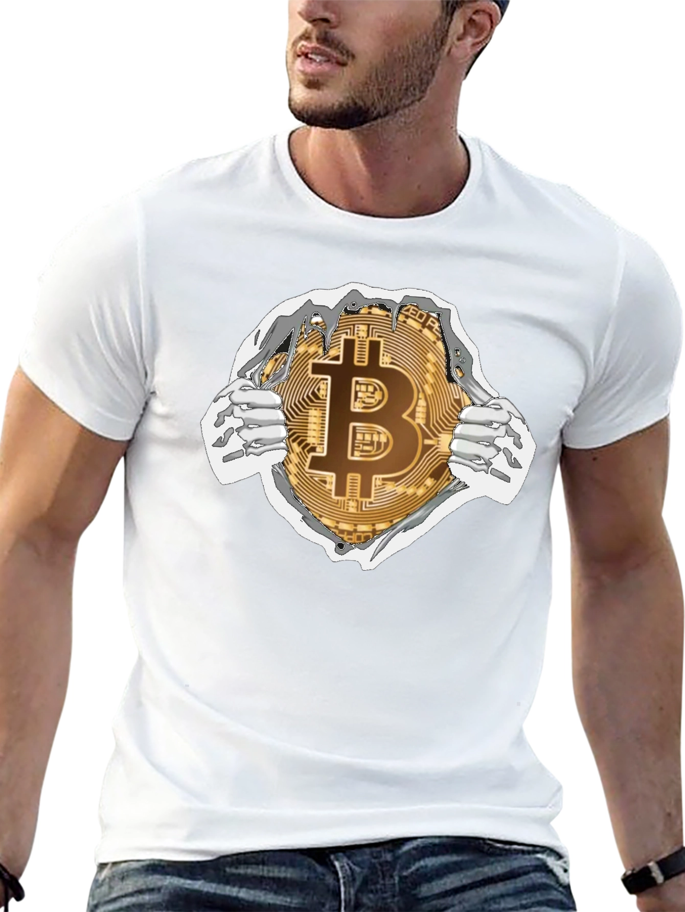 Black Bitcoin Ripped T-Shirt Crypto Currency Tee view 13
