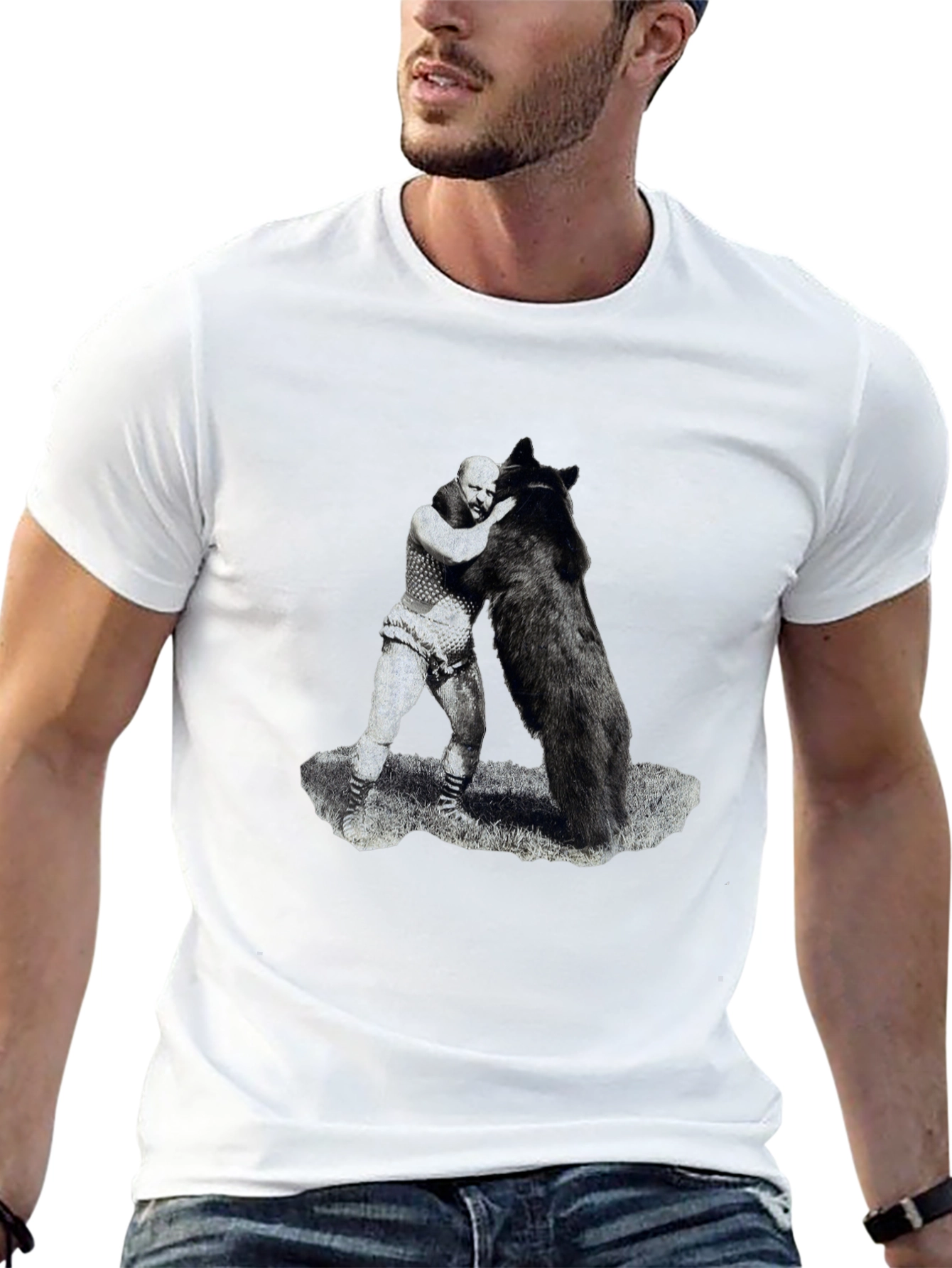 Black Man vs Bear Graphic T-Shirt - Black view 13