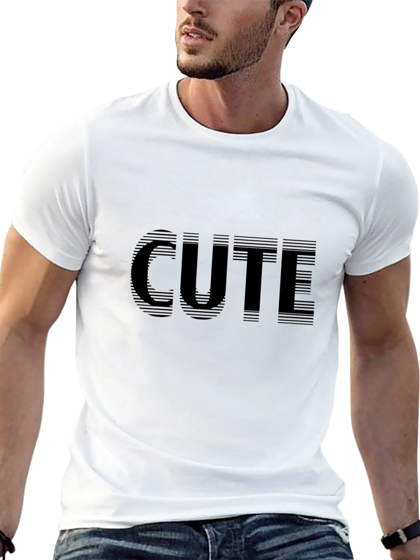 Black Men's Black Graphic T-Shirt - "CUTE" Design view 13