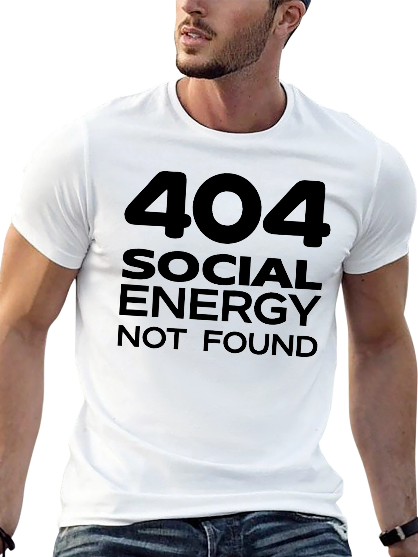 Black 404 Social Energy Not Found Funny T-Shirt view 13