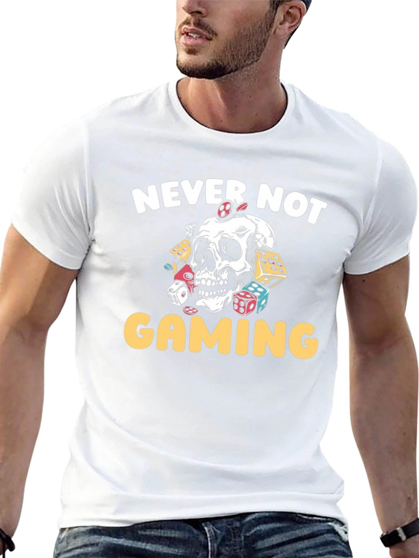 Never Not Gaming T-Shirt - Skull & Dice Design - 13