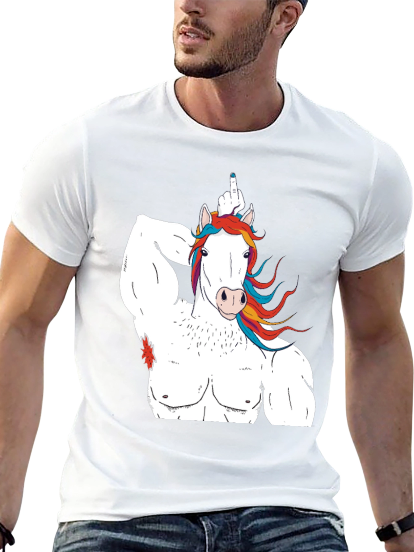 Black Unicorn Bodybuilder Funny Graphic T-Shirt view 13