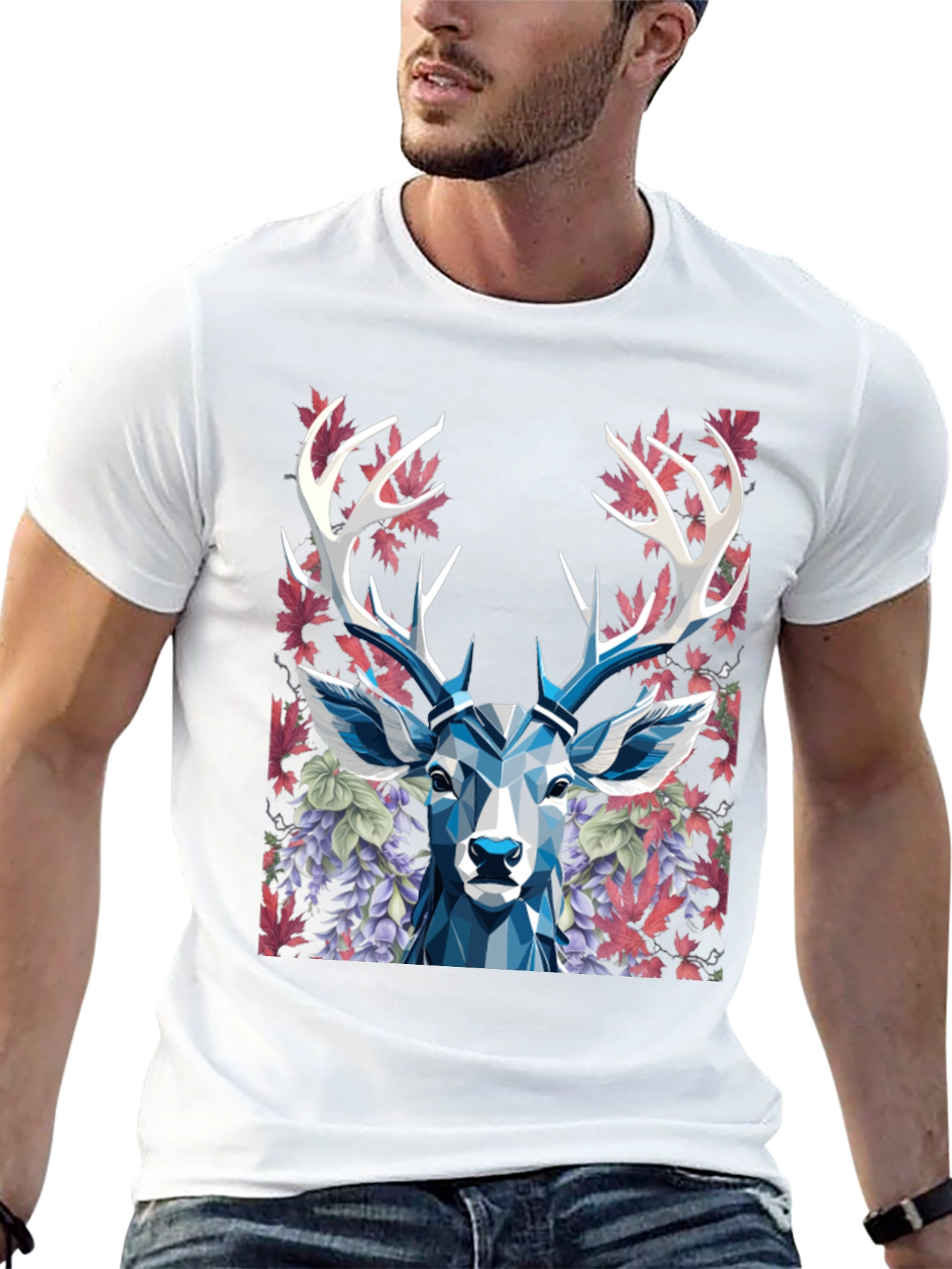 Black Geometric Deer Floral Graphic T-Shirt view 13