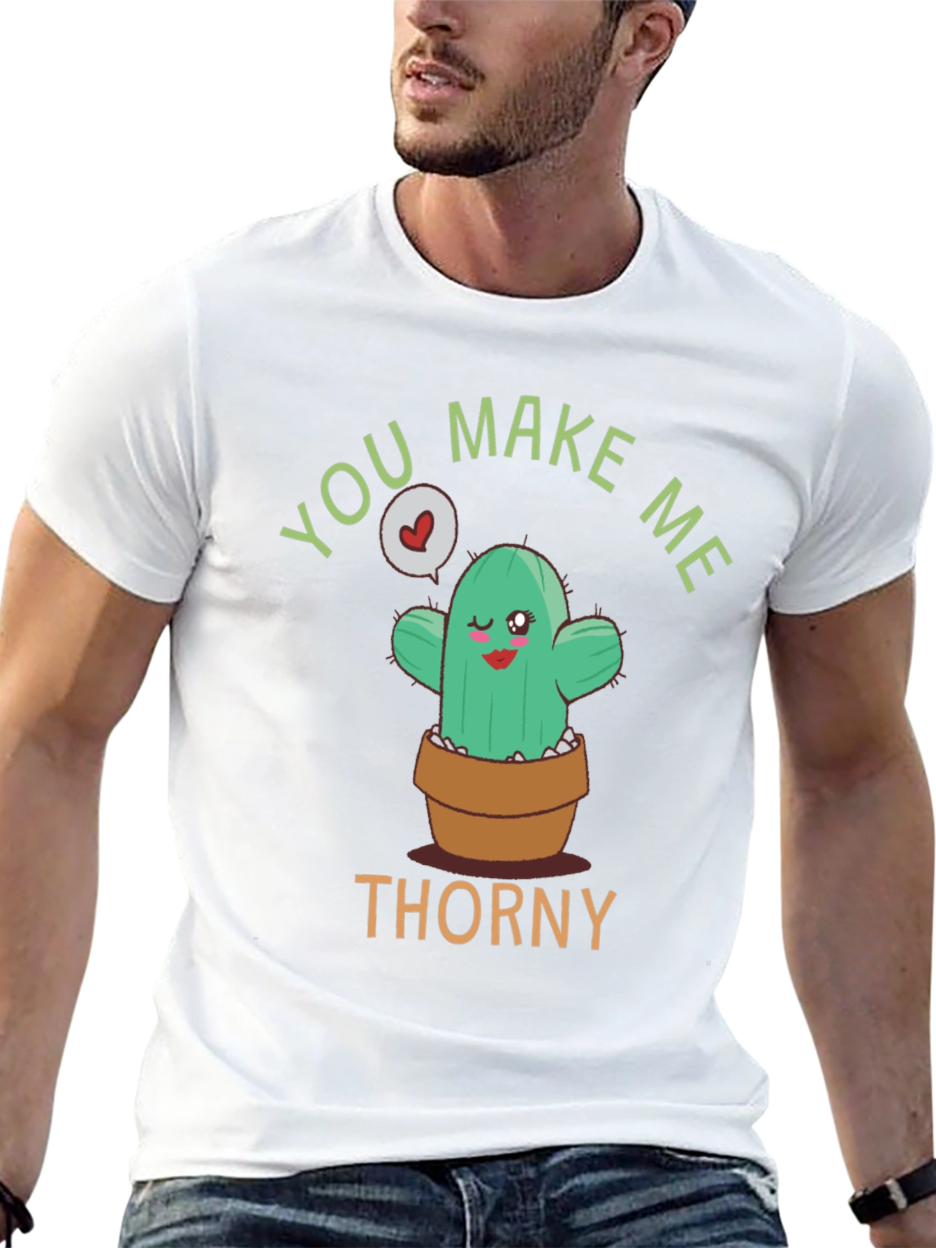 Black You Make Me Thorny T-Shirt - Cute Cactus Graphic Tee view 13