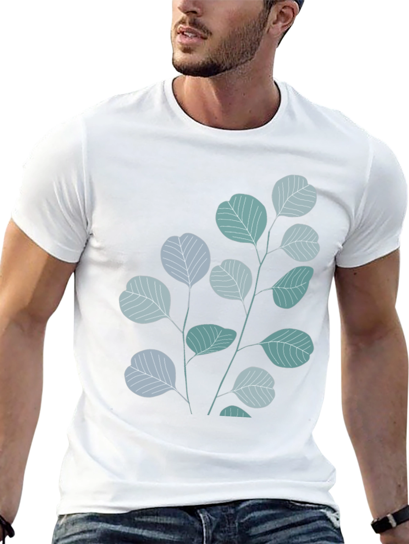 Black Botanical Leaves Graphic Tee - Black Cotton Blend view 13