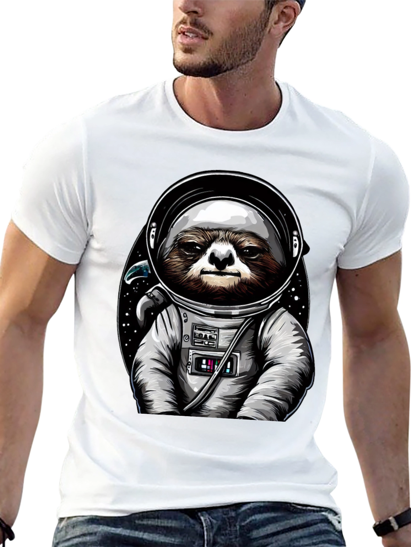 Black Sloth Astronaut Graphic Tee - Space Sloth T-Shirt view 13