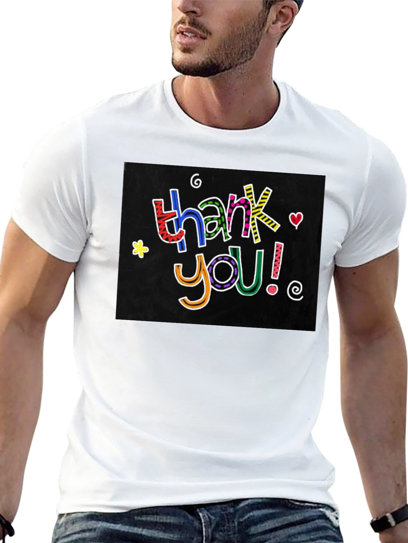 Black Thank You Graphic Tee - Men's Black Crew Neck view 13
