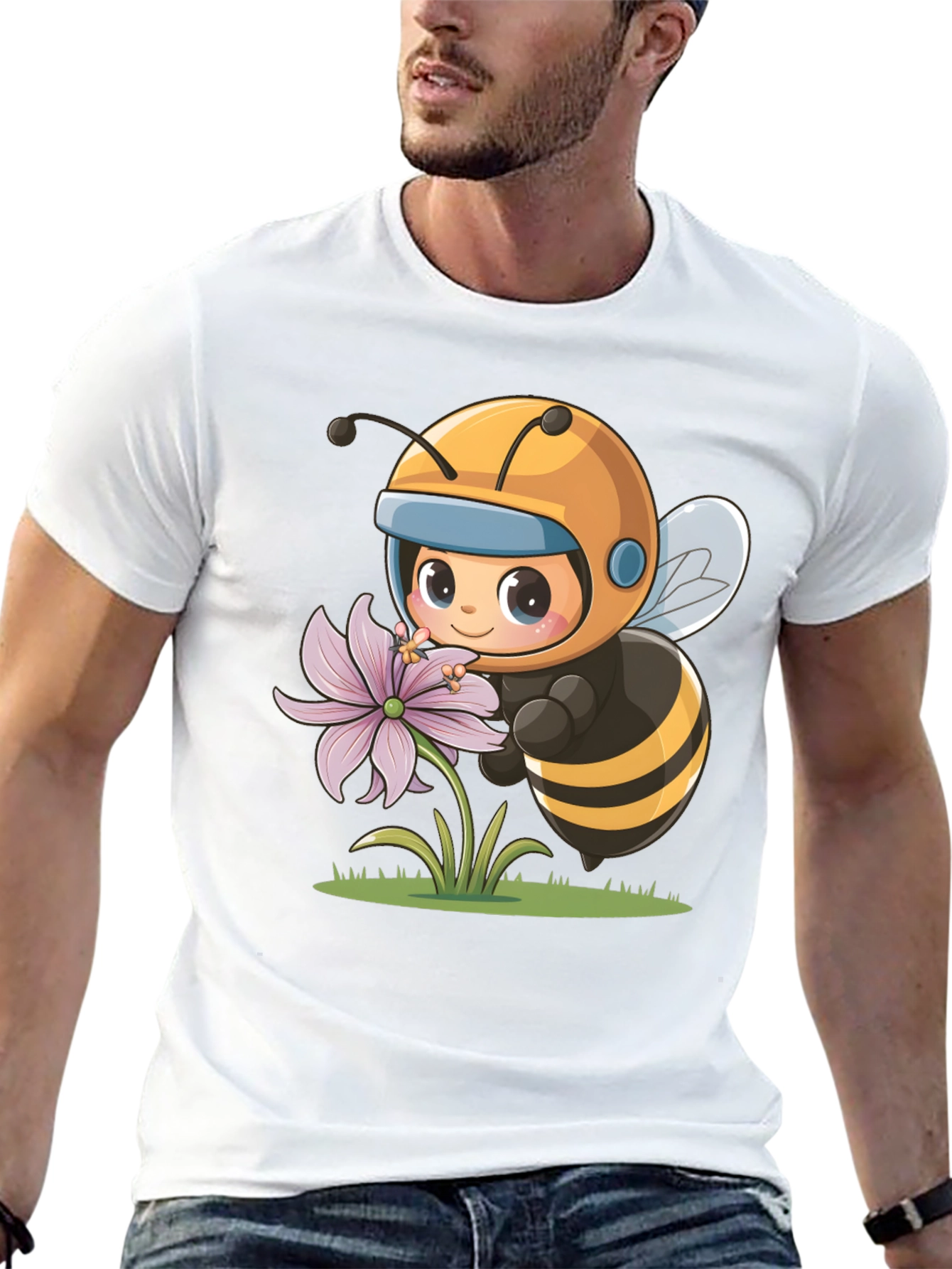 Black Cute Bee & Flower Graphic Tee view 13