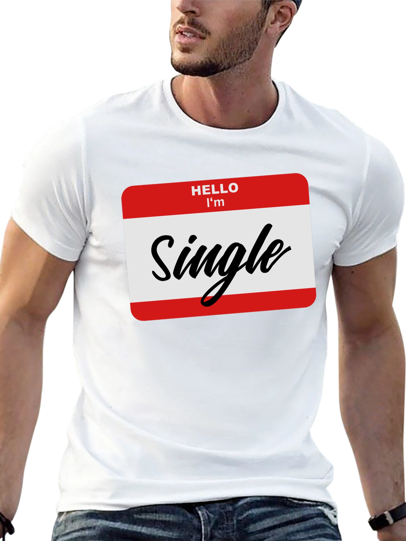 Black Hello I'm Single T-Shirt - Black, Funny, Dating Tee view 13