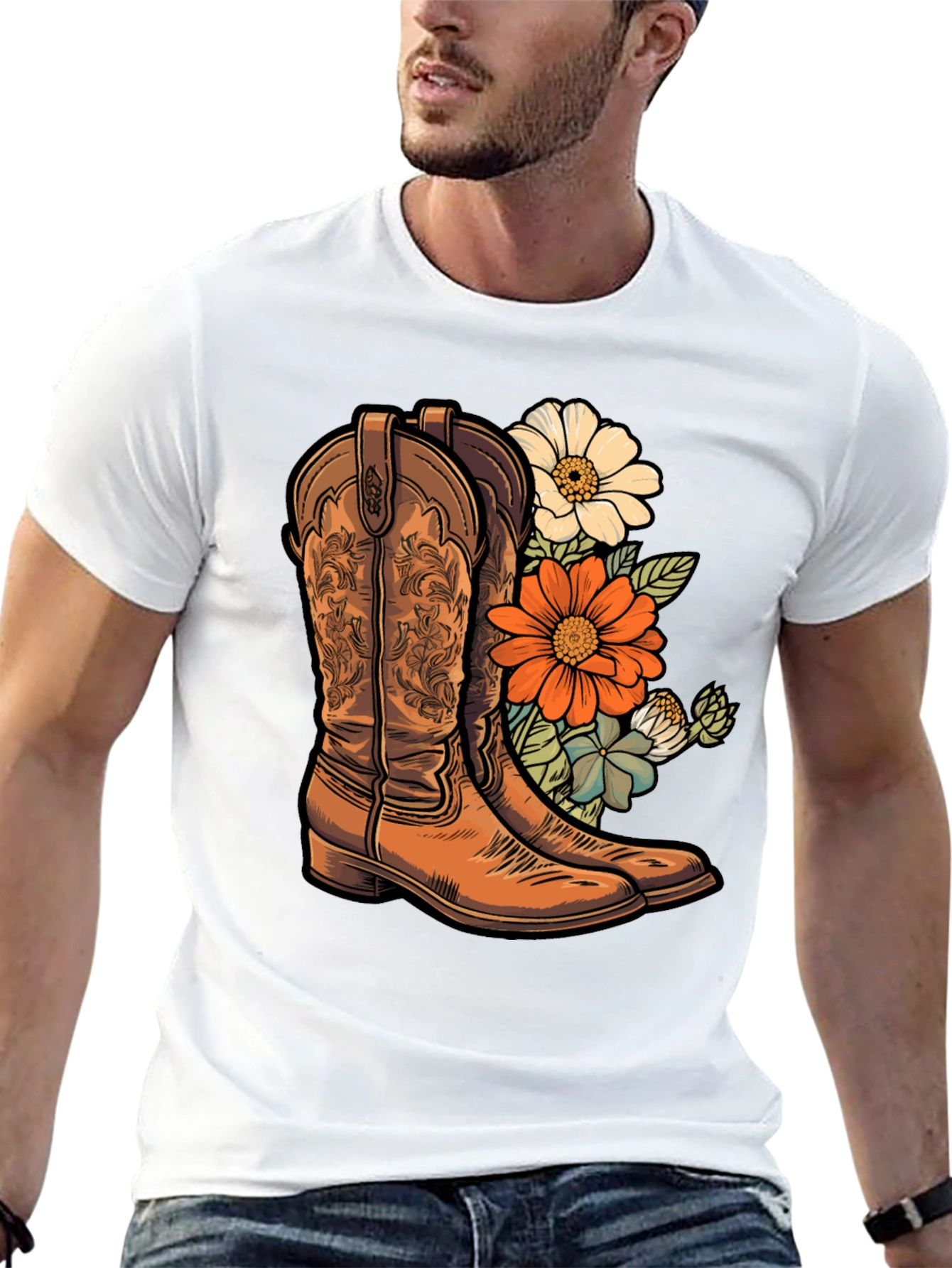 Black Cowboy Boots & Floral T-Shirt - Western Style Tee view 13