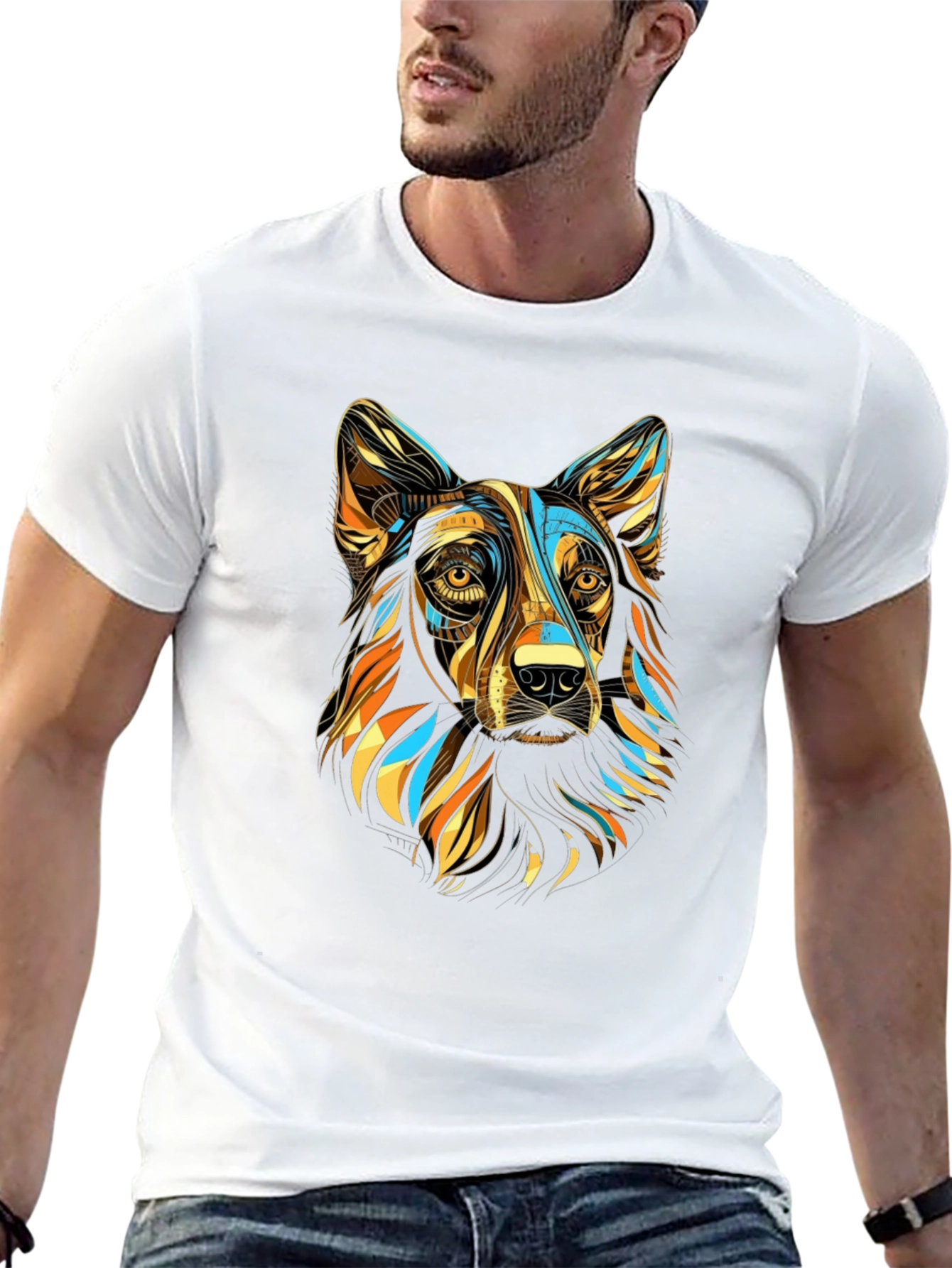 Black Abstract Dog Graphic T-Shirt - Stylish Men's Tee view 13
