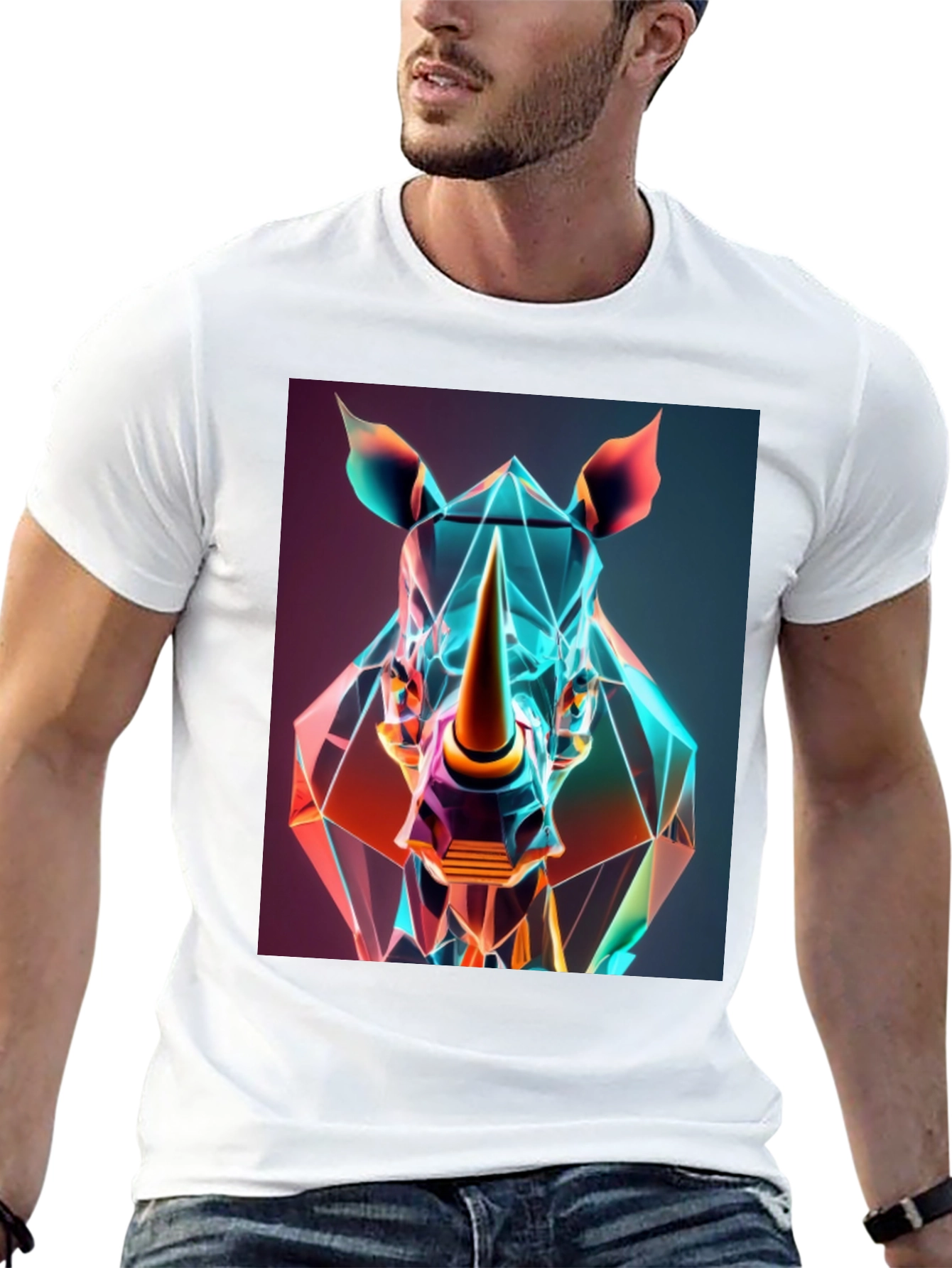Black Geometric Rhino Graphic Tee - Modern Animal Art view 13