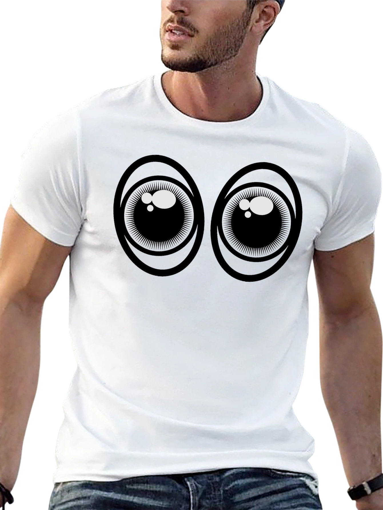 Black Googly Eyes Graphic T-Shirt - Black Cotton Tee view 13