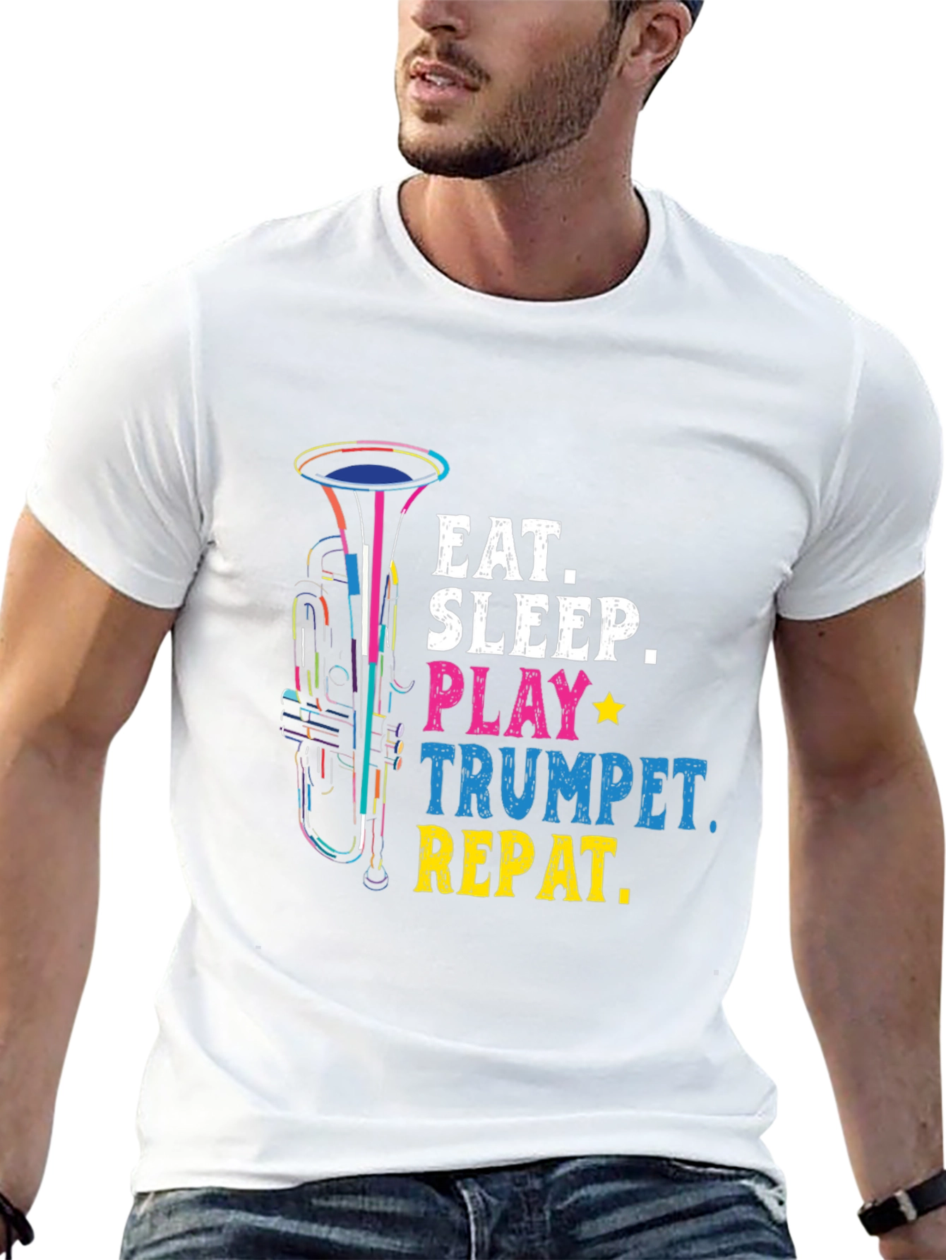 Black Eat Sleep Play Trumpet Repeat T-Shirt Music Lover Gift view 13