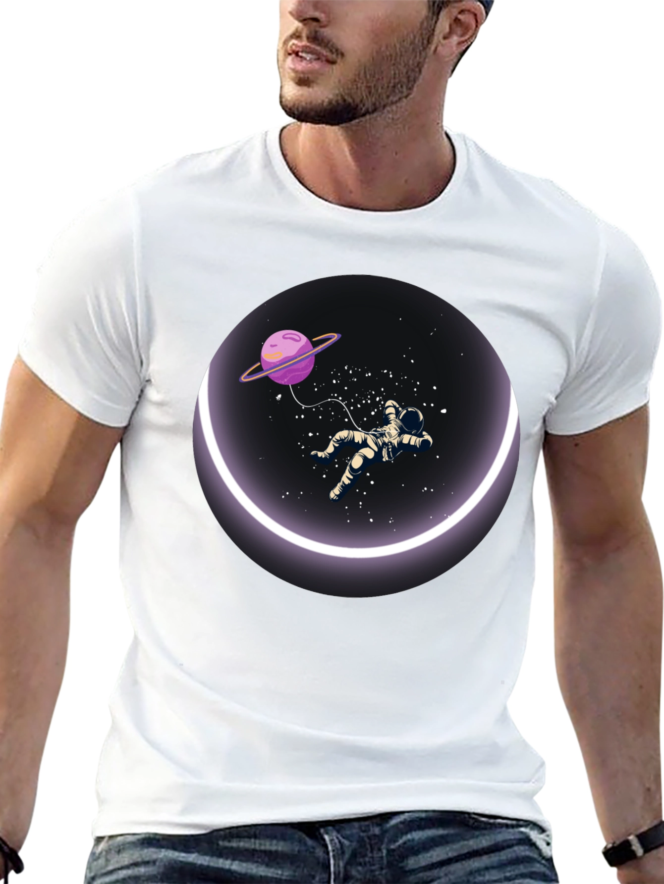 Black Astronaut in Space T-Shirt - Round Design view 13