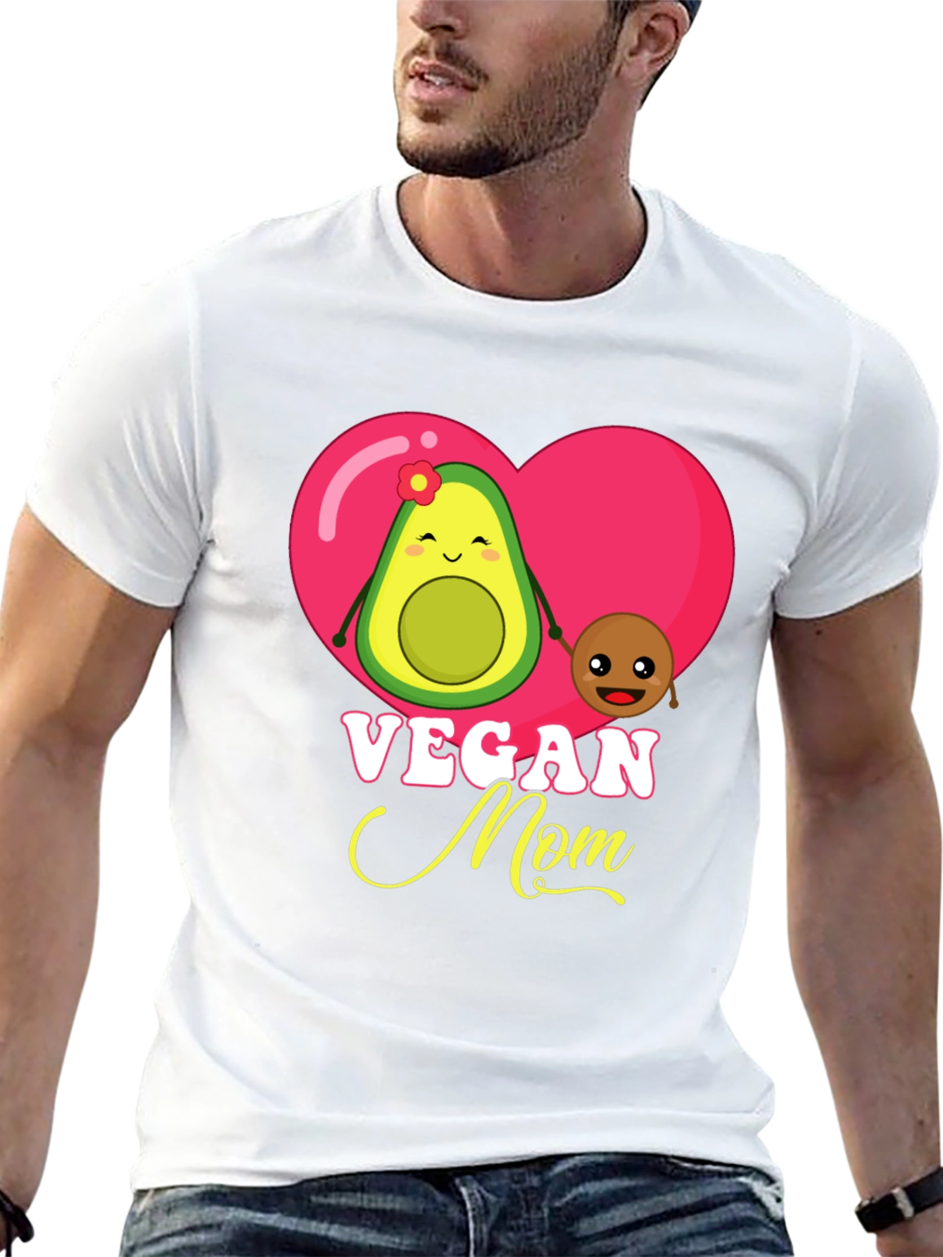 Black Vegan Mom Graphic T-Shirt Cute Avocado and Pit Design view 13