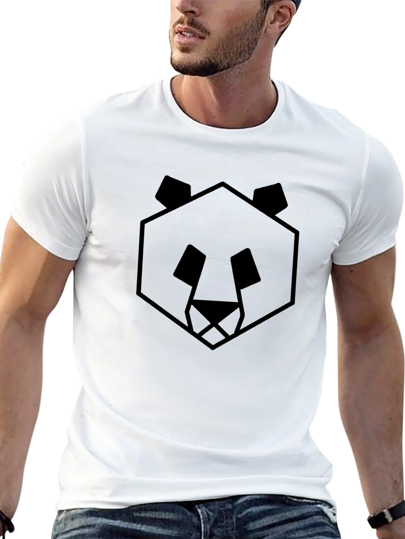 Black Geometric Panda Black T-Shirt - Modern Minimalist Style view 13