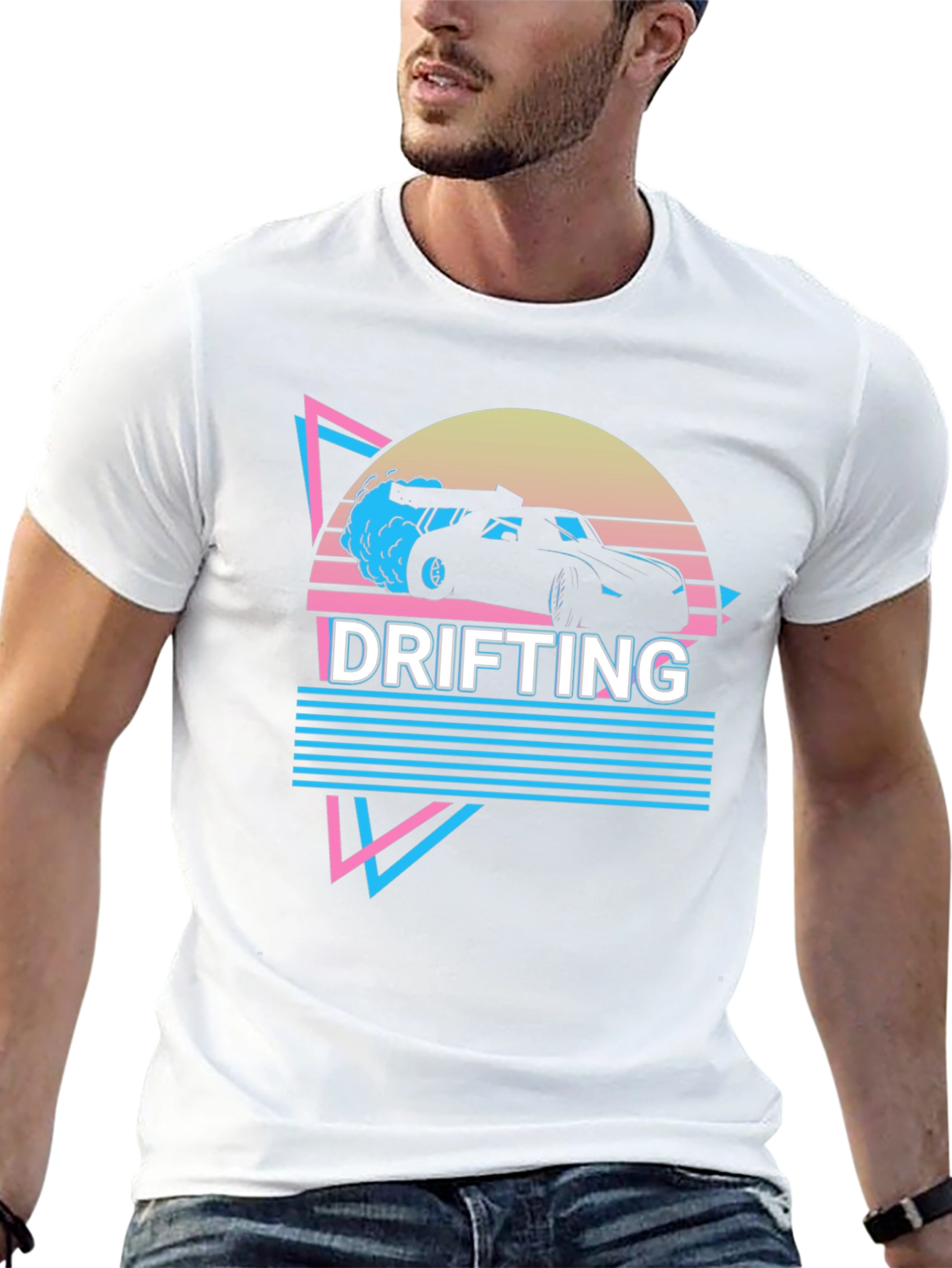 Black Drifting Car Graphic Tee Retro Style view 13