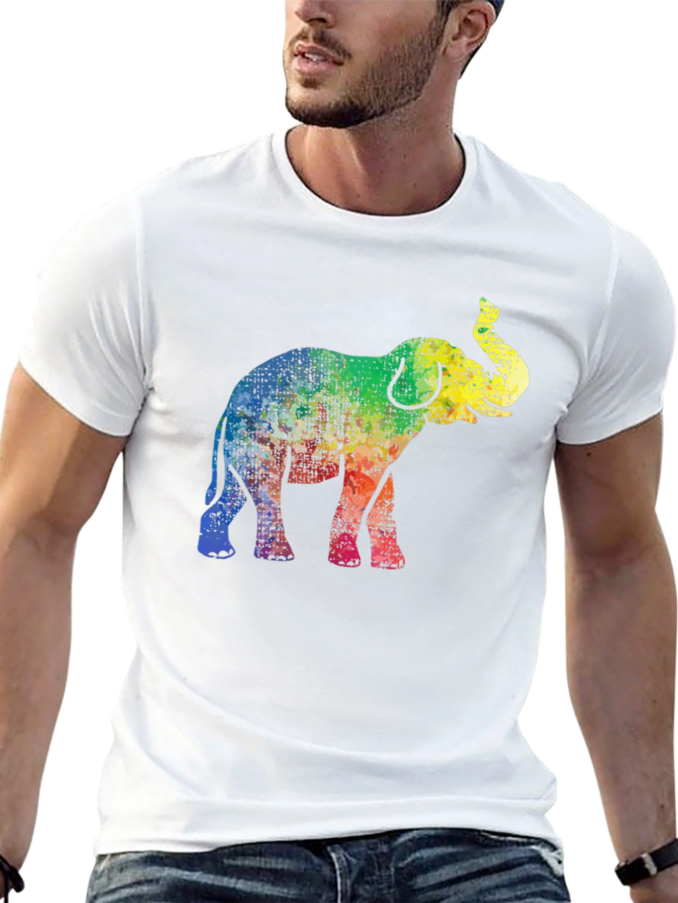 Black Rainbow Elephant Graphic Tee - Black Cotton T-Shirt view 13