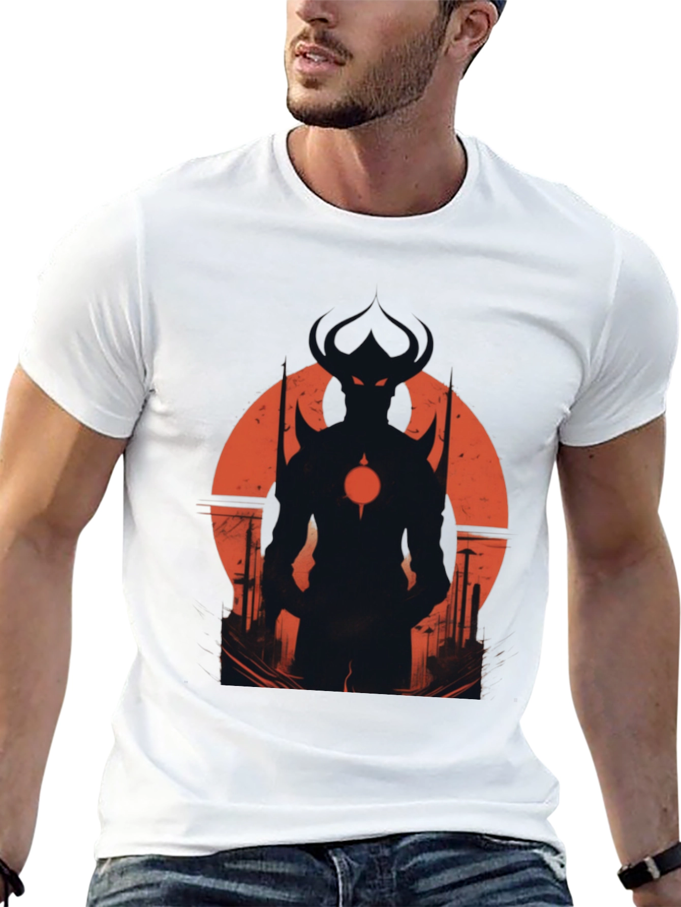 Black Men's Black T-Shirt with Demon Silhouette Graphic view 13