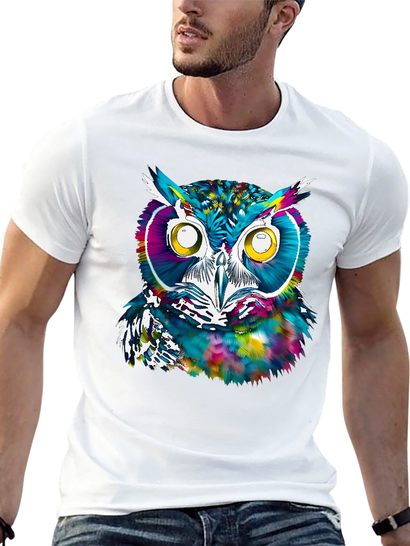 Black Colorful Owl Graphic Print T-Shirt view 13