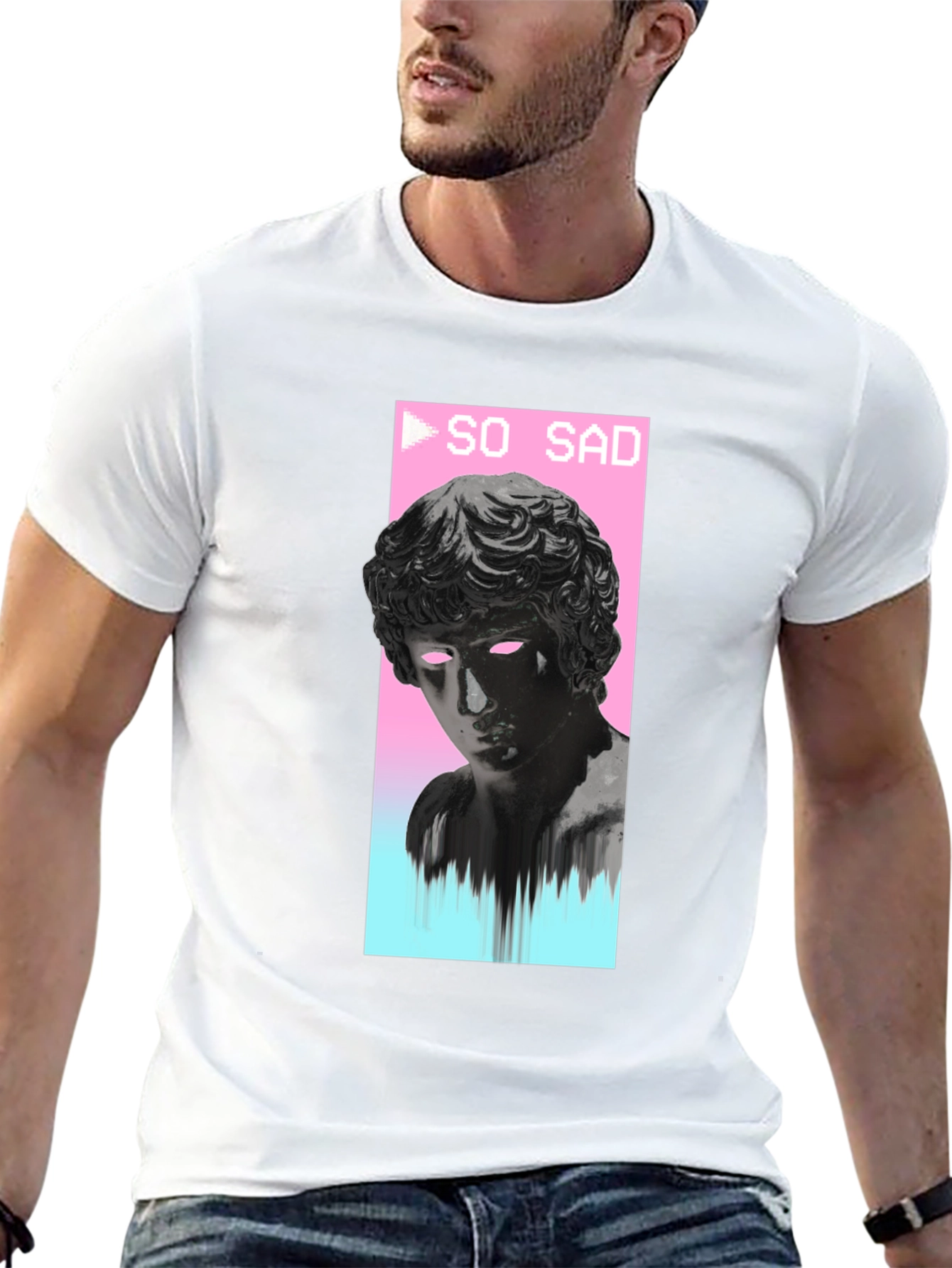 Black So Sad Vaporwave Aesthetic Black T-Shirt view 13