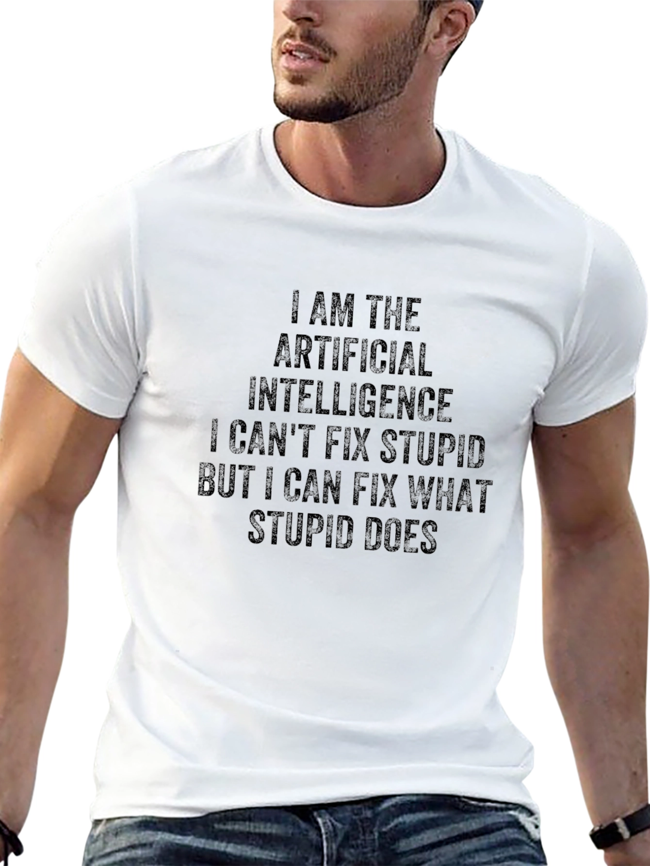 Black AI Humor T-Shirt: I Can't Fix Stupid view 13