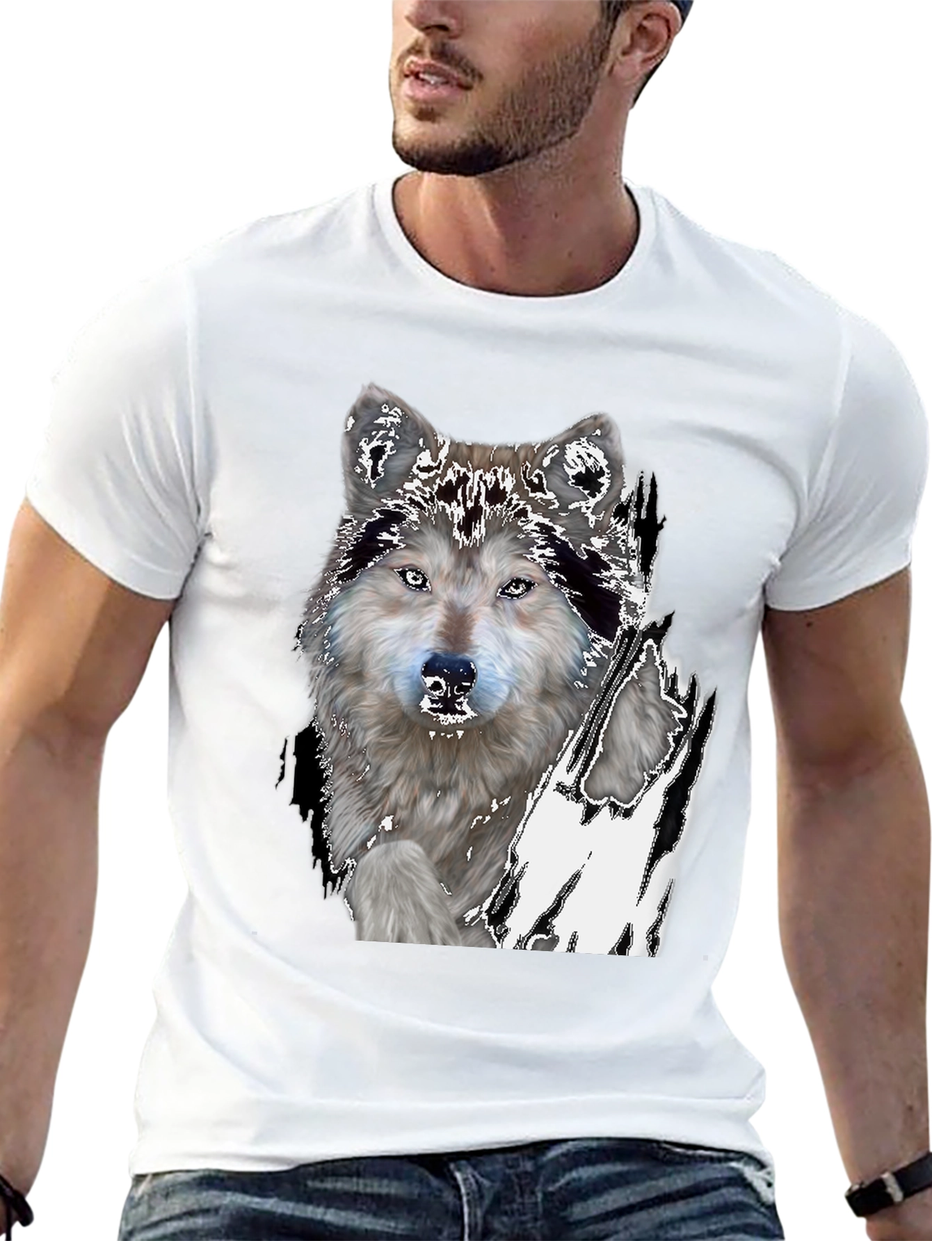 Black Wolf Graphic Print Black T-Shirt view 13