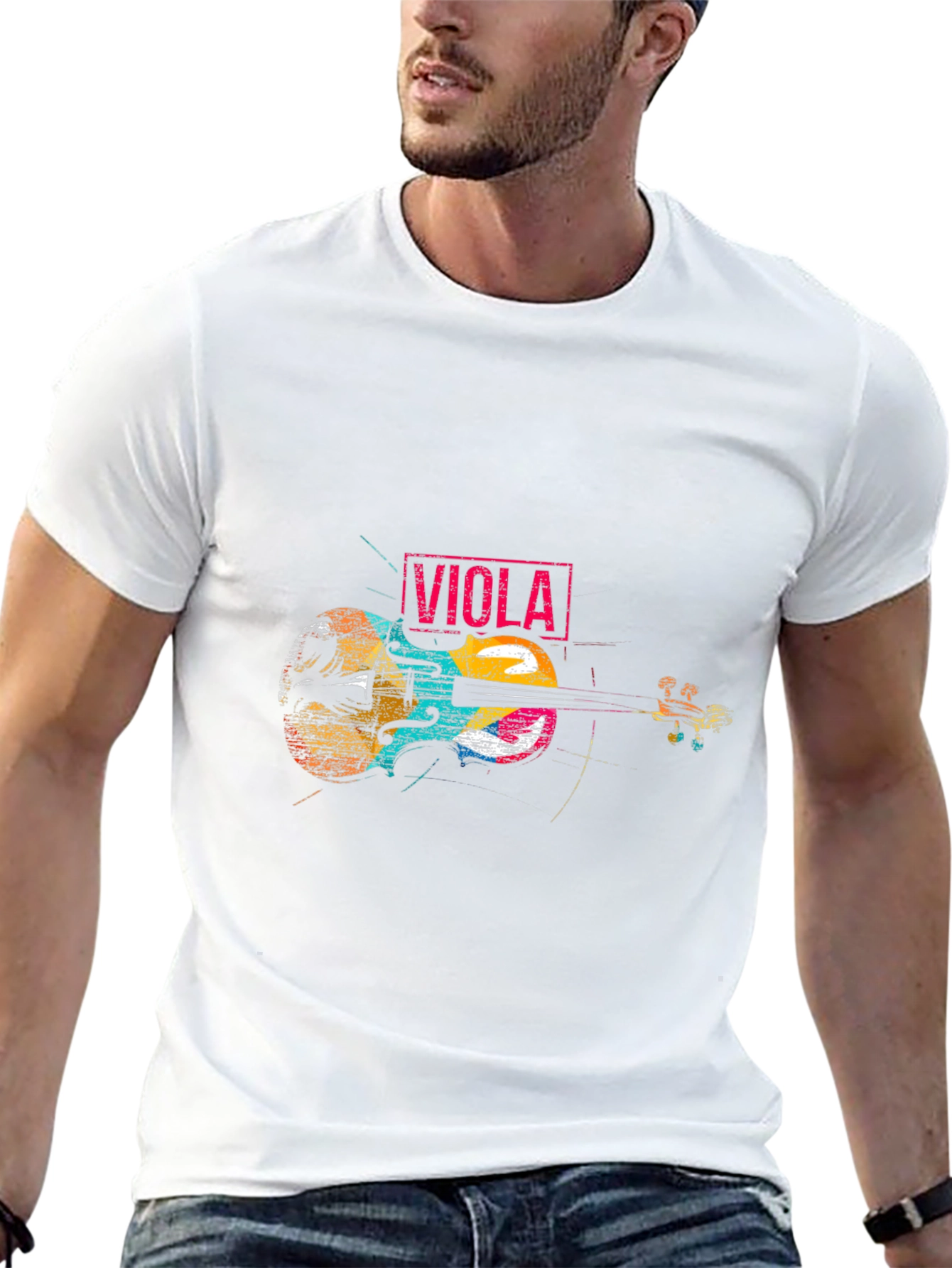 Black Viola Music T-Shirt - Colorful Violin Design view 13