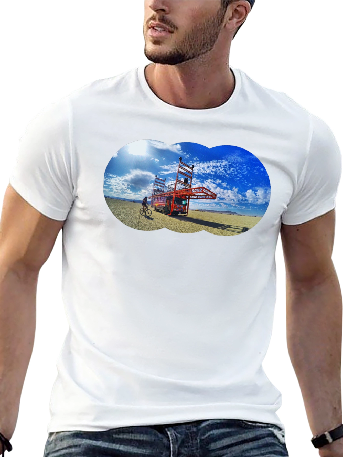 Black Novelty Black T-Shirt with Artistic Desert Scene view 13