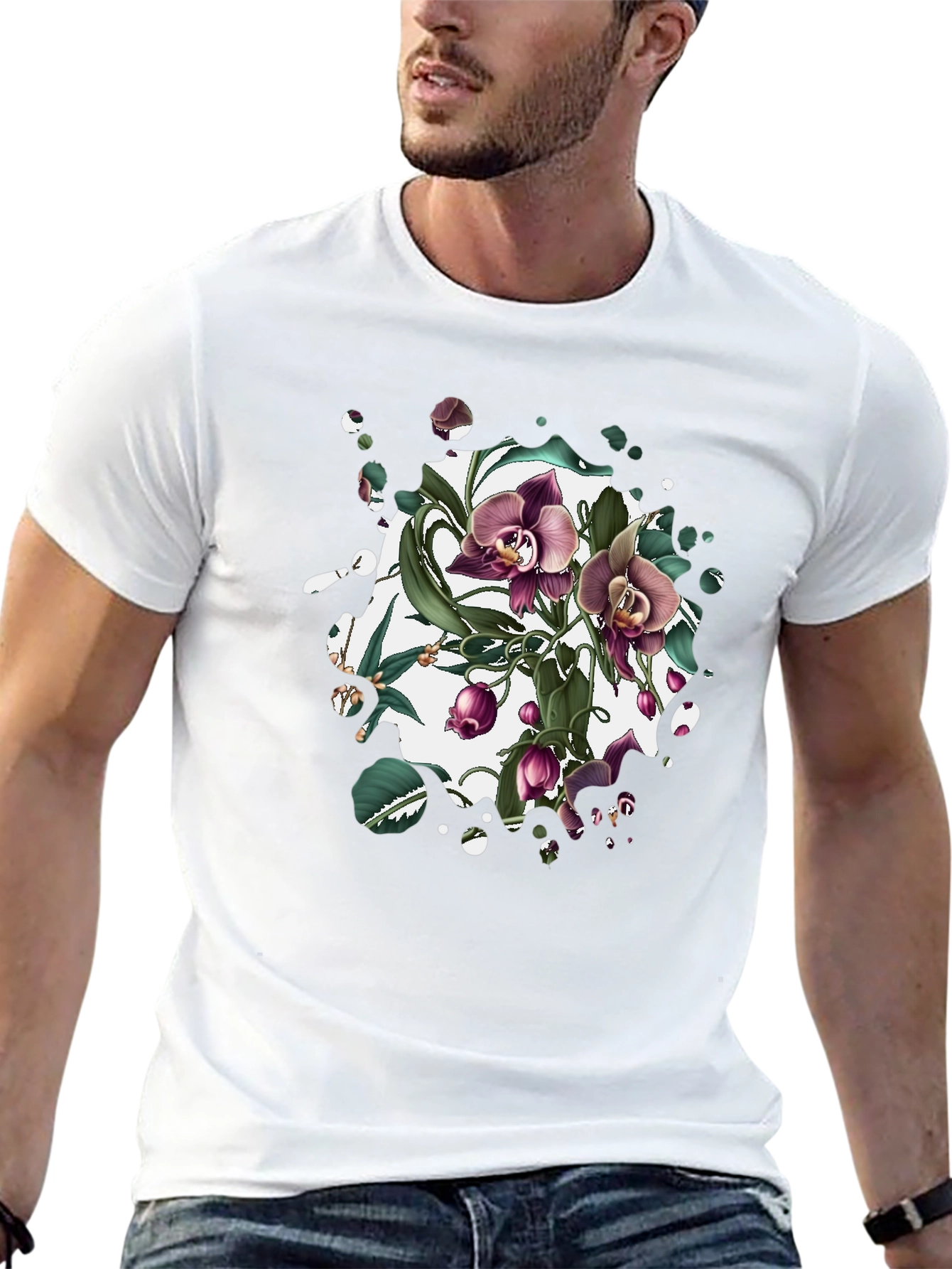 Black Floral Orchid Graphic T-Shirt view 13