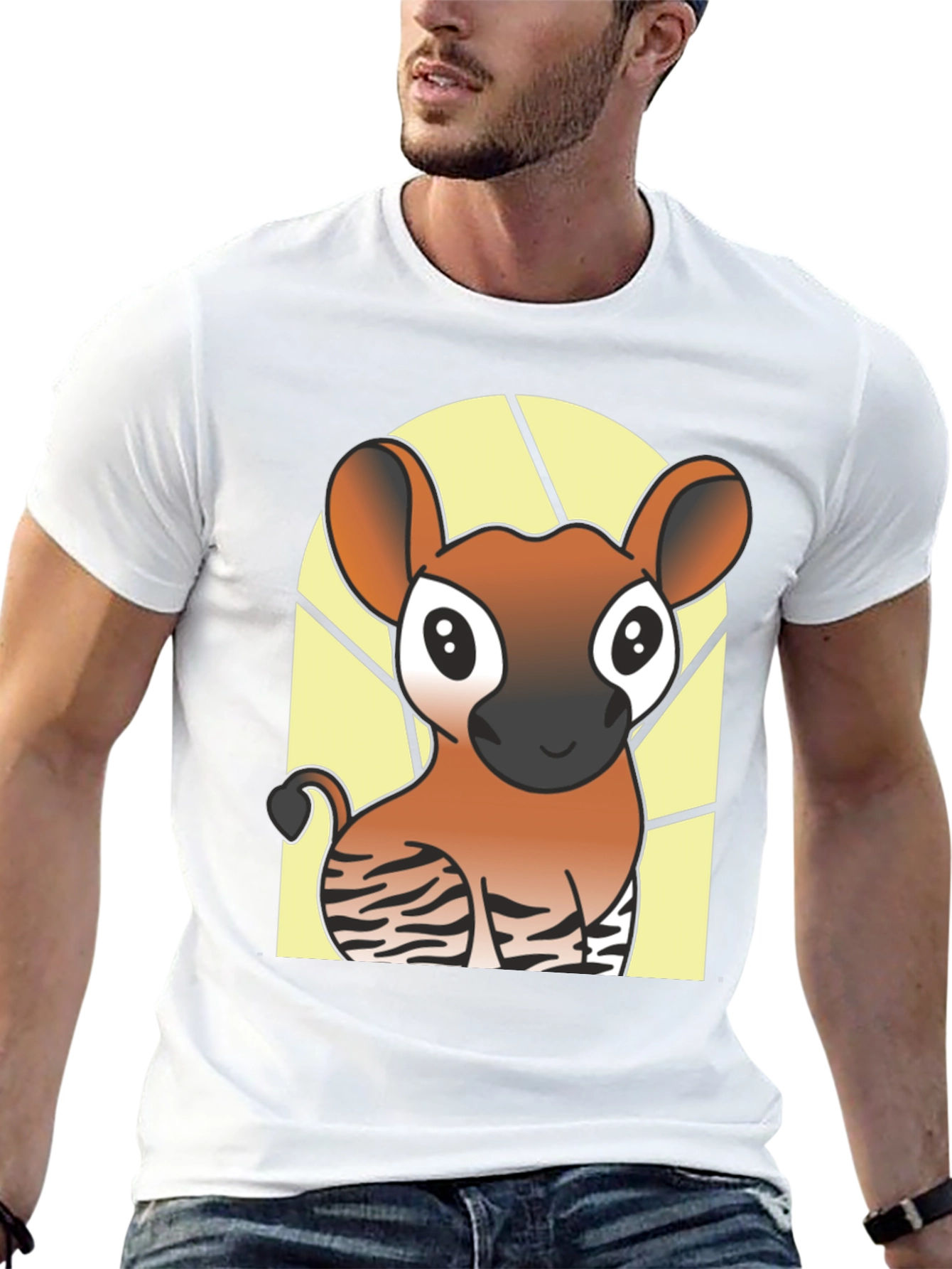 Black Cute Okapi Cartoon Black T-Shirt view 13