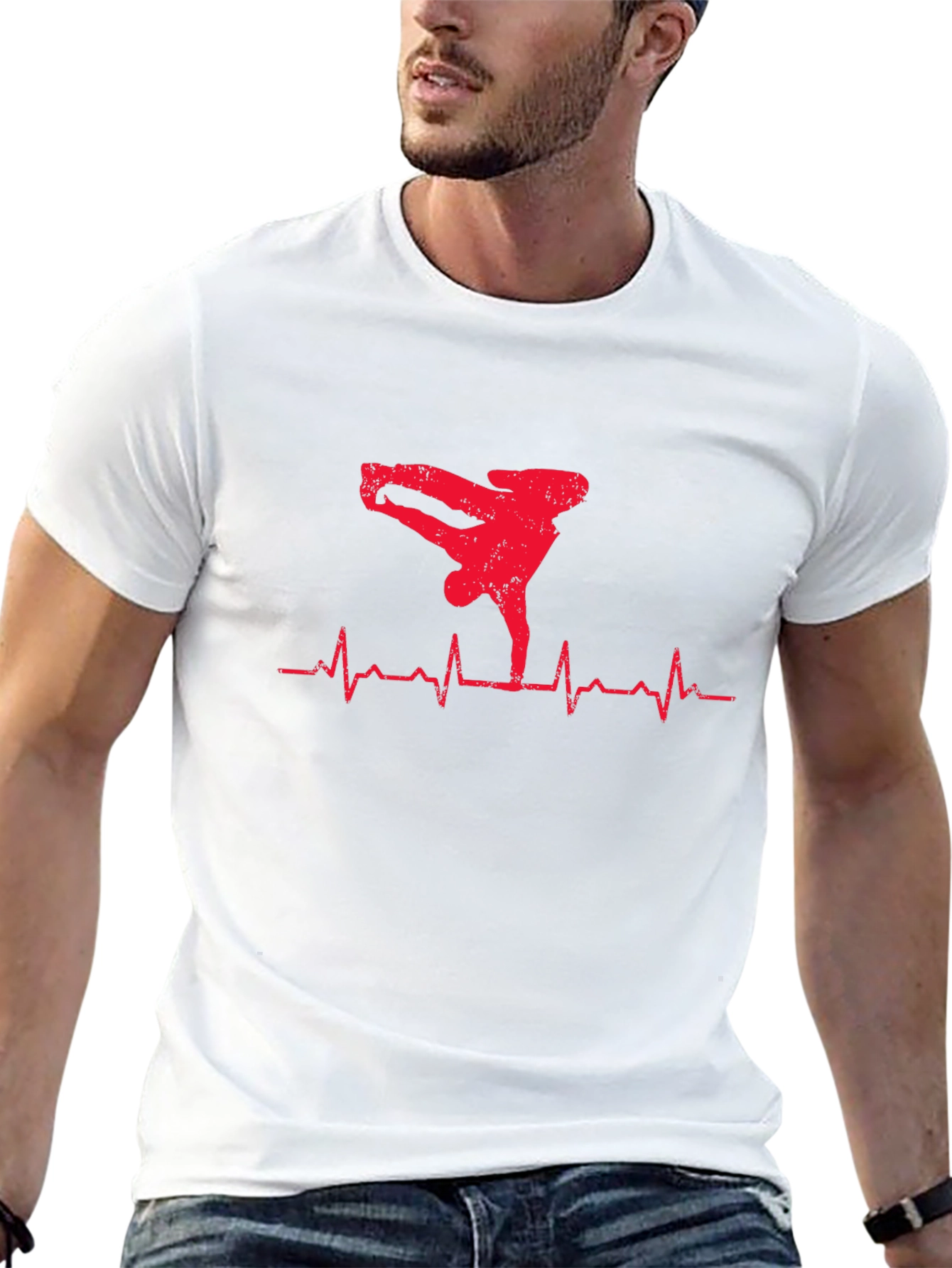 Black Breakdance Heartbeat Graphic Tee - Men's Black T-Shirt view 13