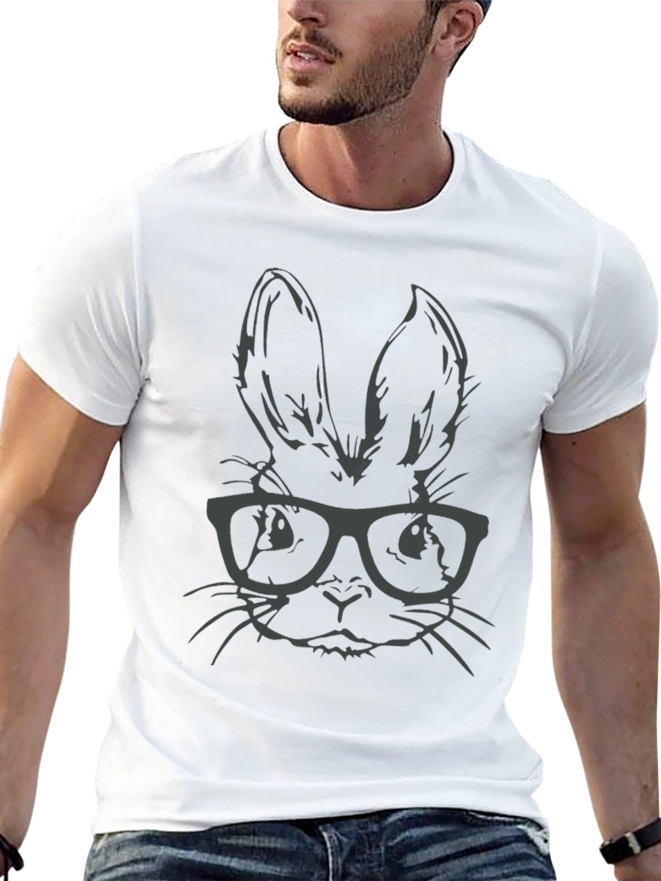 Black Hipster Bunny T-Shirt - Stylish Rabbit with Glasses view 13