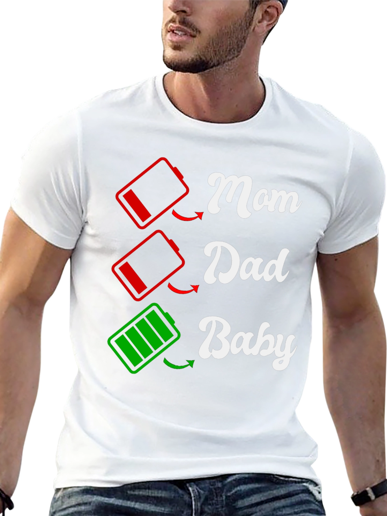Black Funny Family Matching T-Shirt: Low Battery Mom Dad Baby  view 13