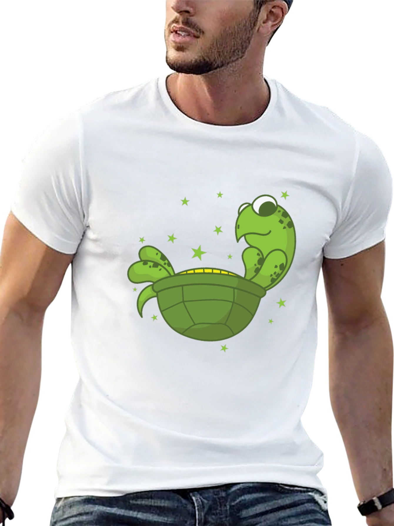 Black Cartoon Turtle Graphic Tee - Unisex Black T-Shirt view 13