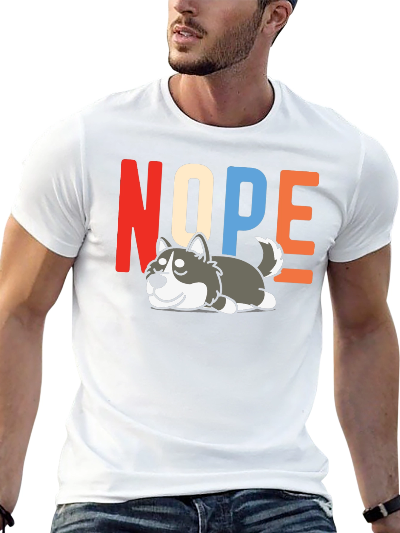 Black Nope Husky T-Shirt - Funny Lazy Dog Graphic Tee view 13