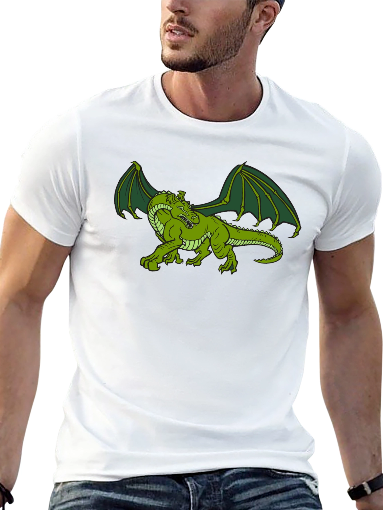 Black Green Dragon Graphic Tee - Fantasy T-Shirt view 13